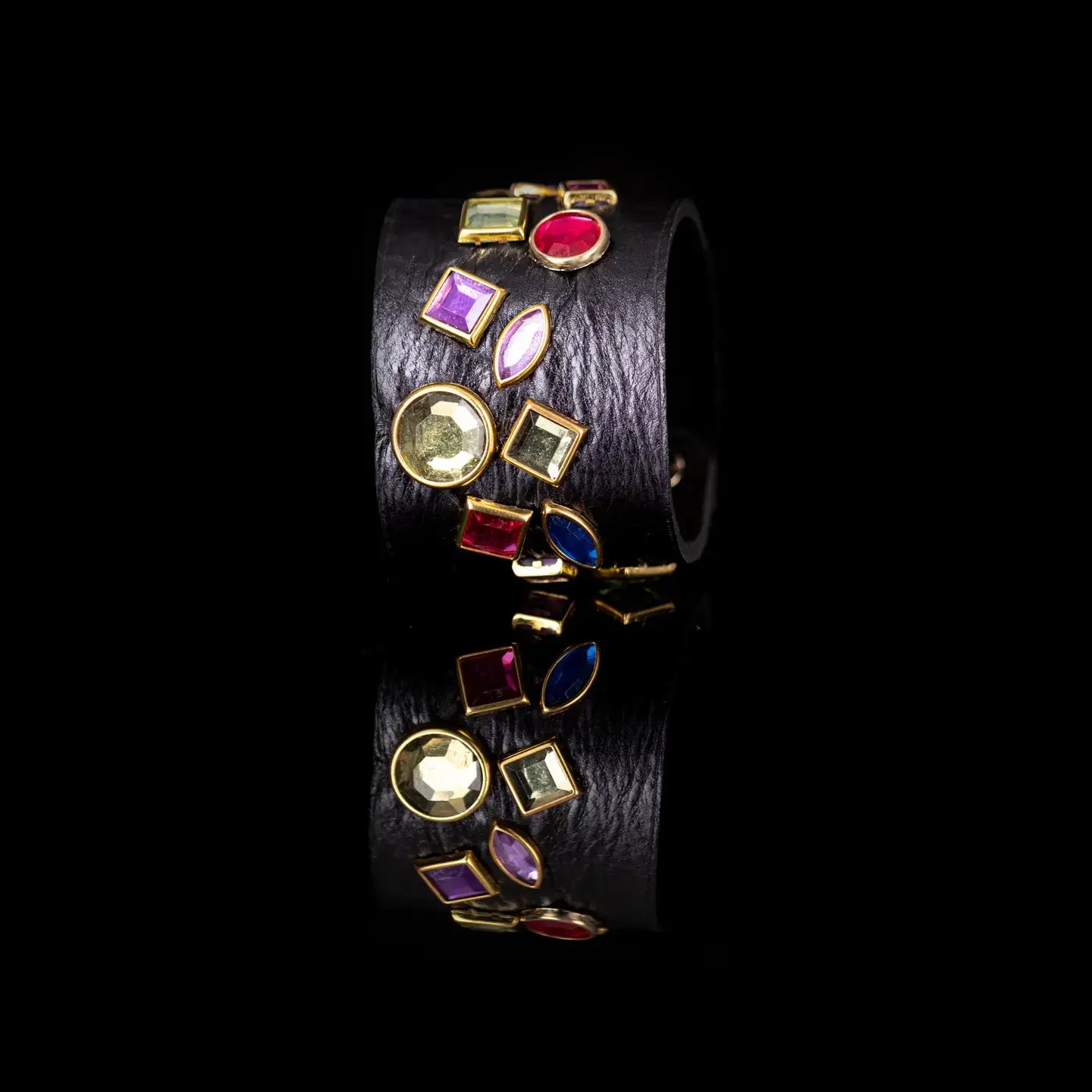 Midnight Mosaic Crystal Leather Cuff