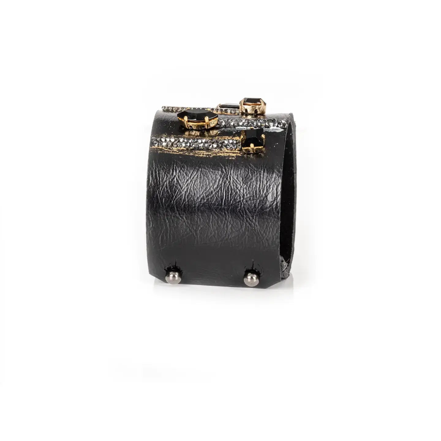 Obsidian Rebel Gold-Stroke Leather Cuff