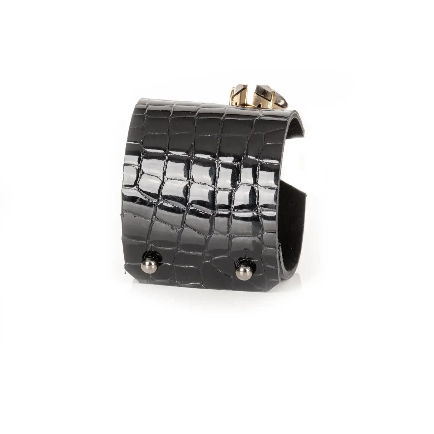Midnight Empress Heart Croc Leather Cuff