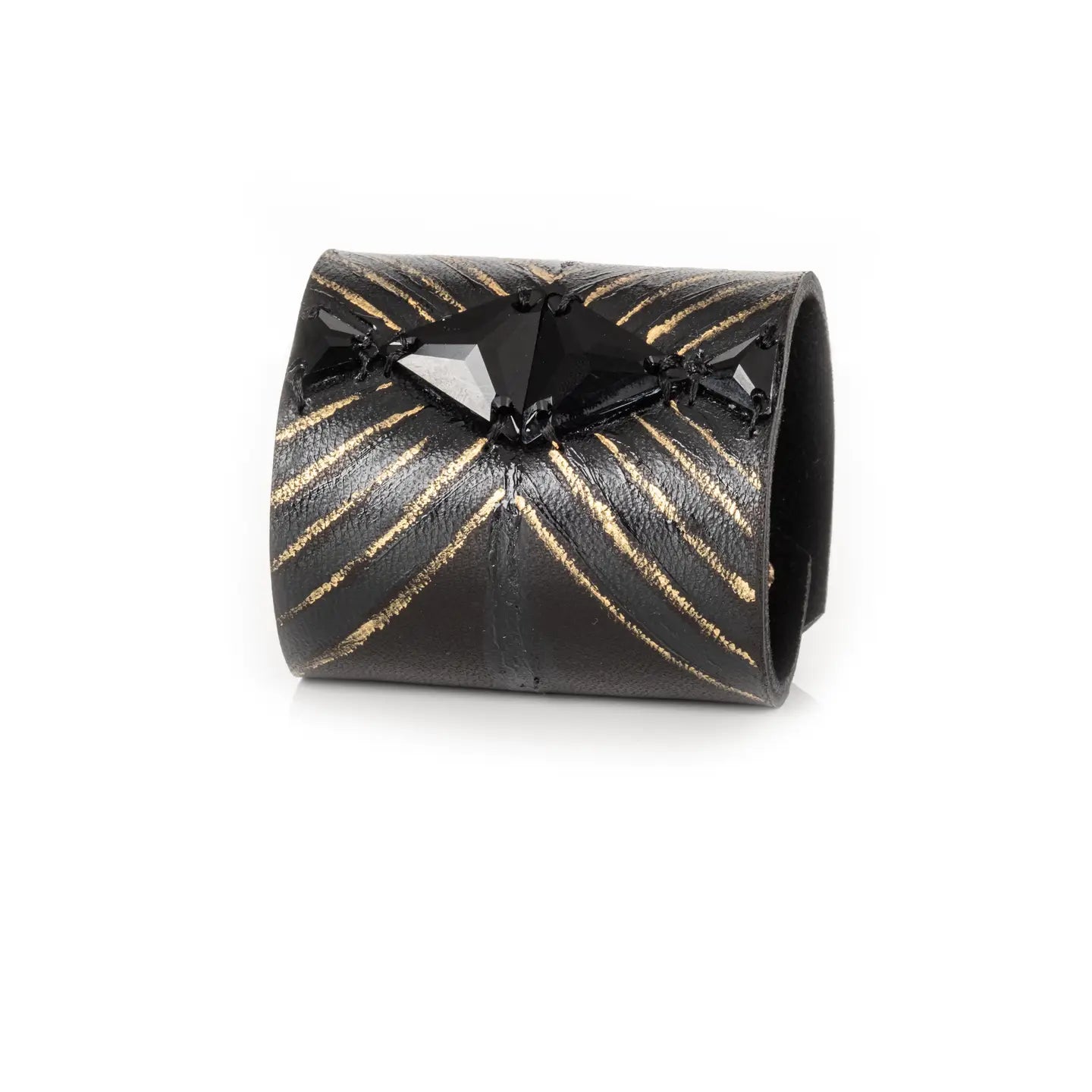 Noir Dominion Sculpted Crystal Leather Cuff