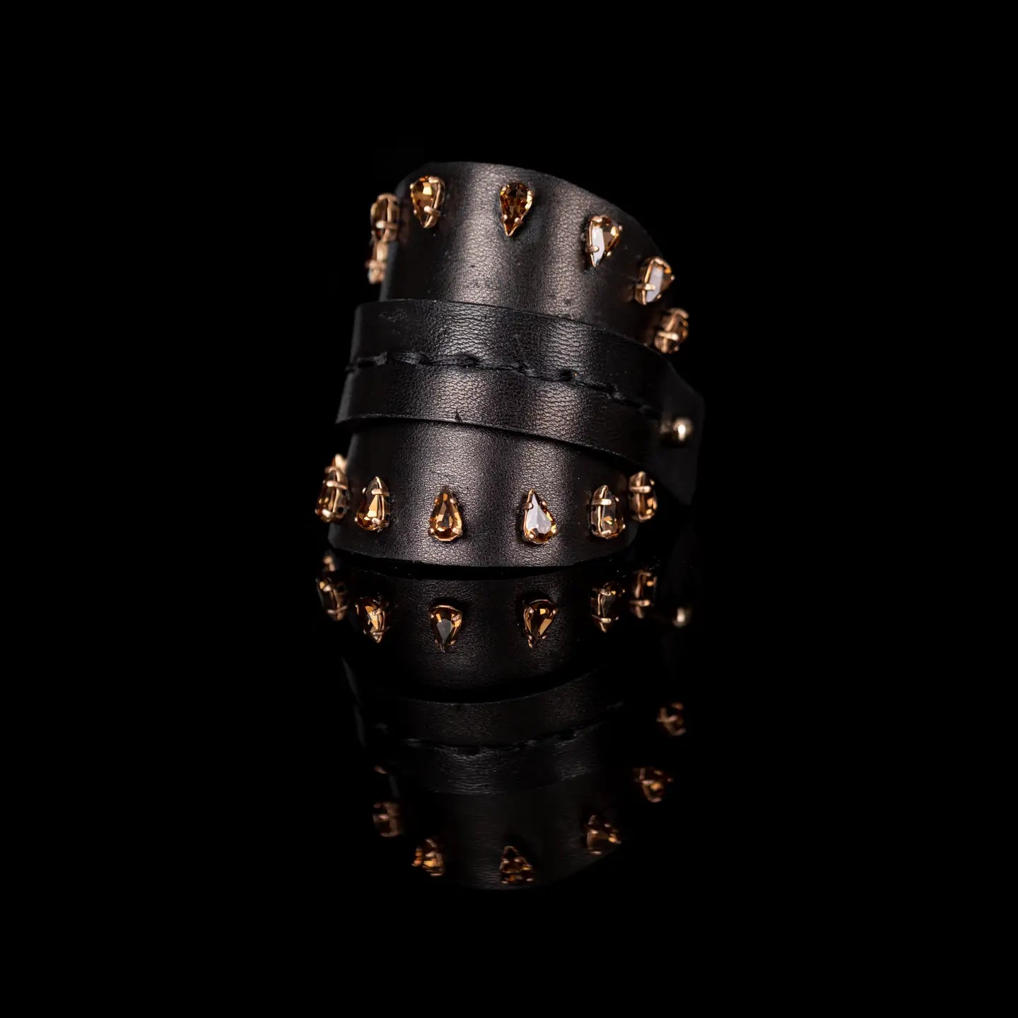 Amber Spike Crystal Leather Cuff Bracelet