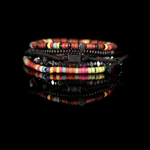 Multicolor Multi Layer Bracelet Set Hematite Rope & Geometric Beaded Stack