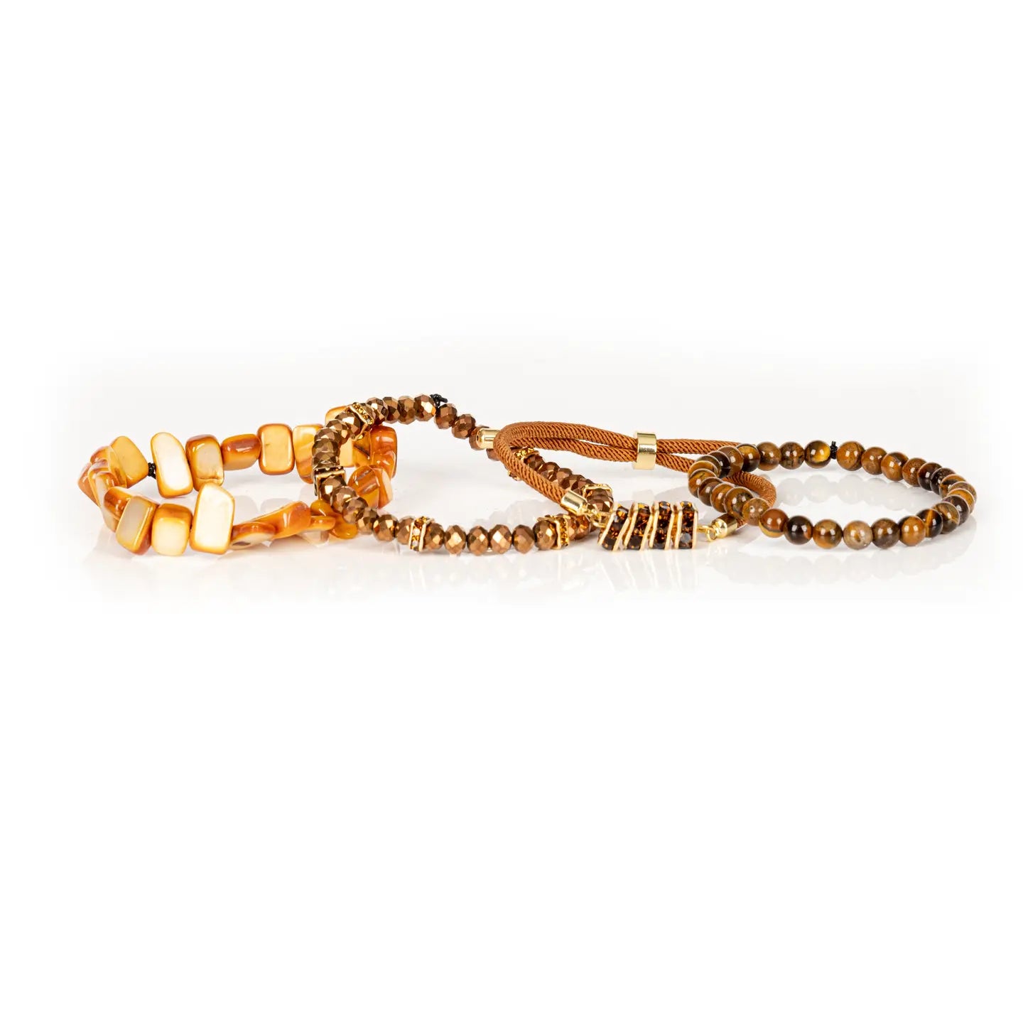 The Golden Ember Brown & Amber Stone Layered Bracelet Set