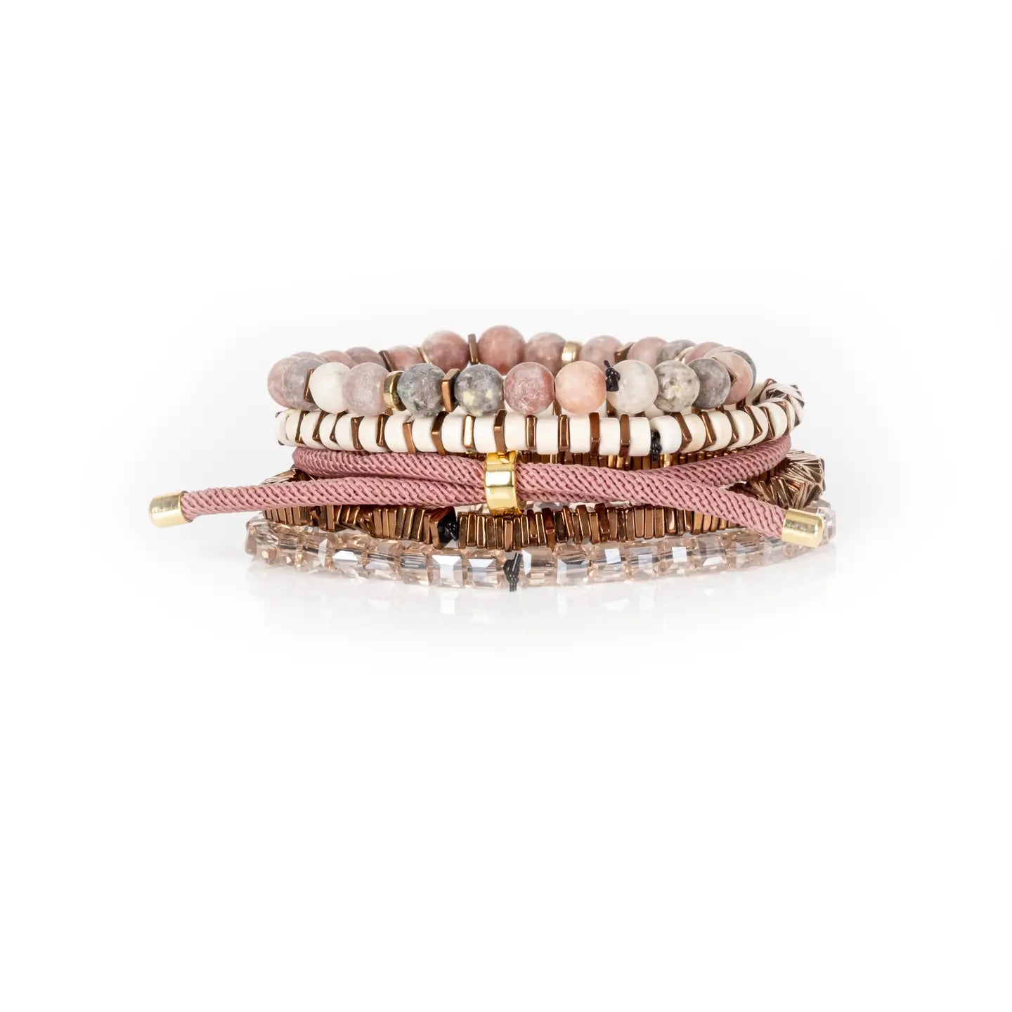 Blush Maple Charm Bracelet Stack Rose & Nude Beaded Set