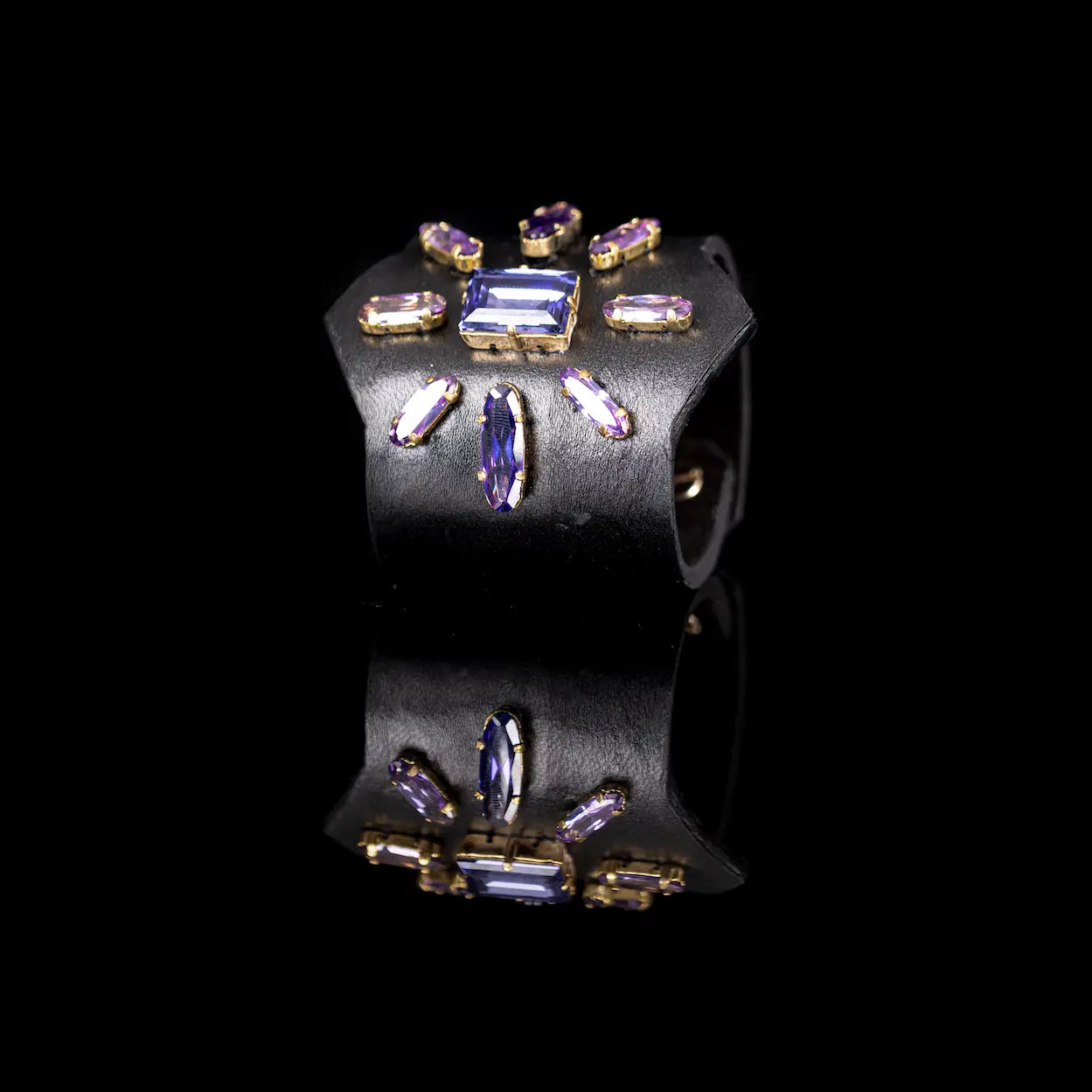 Violet Crown Crystal Leather Cuff Bracelet