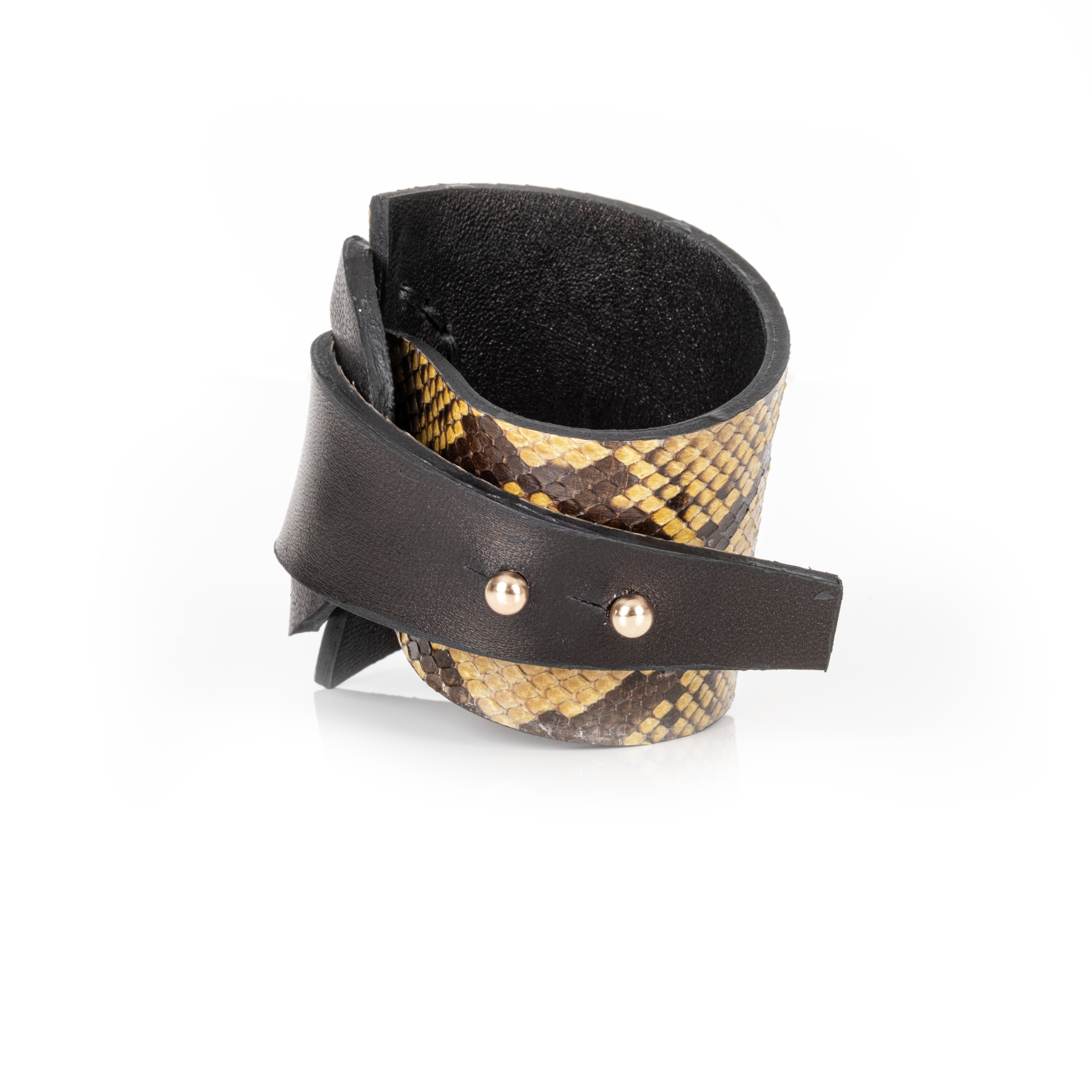 Python Leather Wrap Bracelet Gold Scale & Black