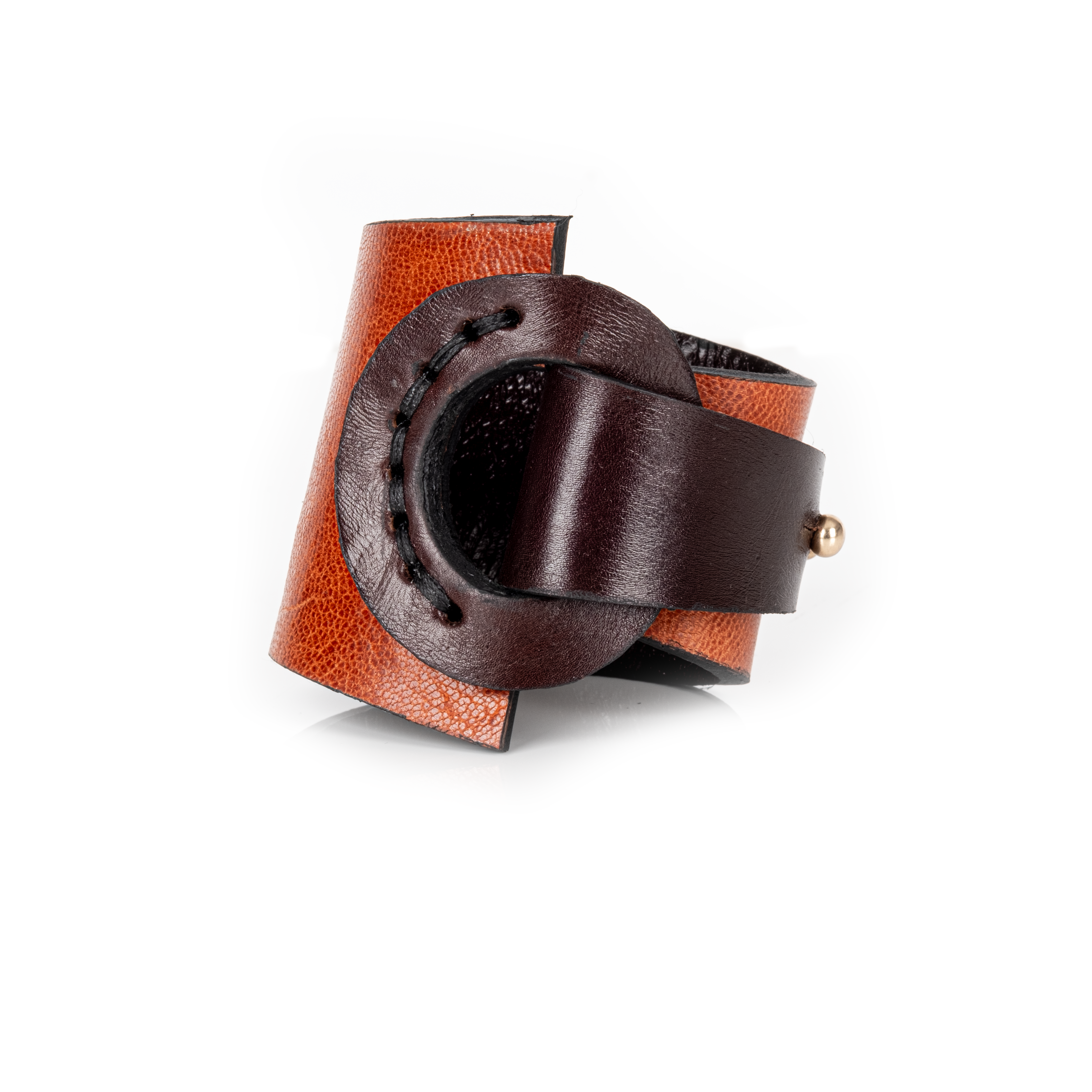 Architectural Dual-Tone Leather Statement Cuff Cognac