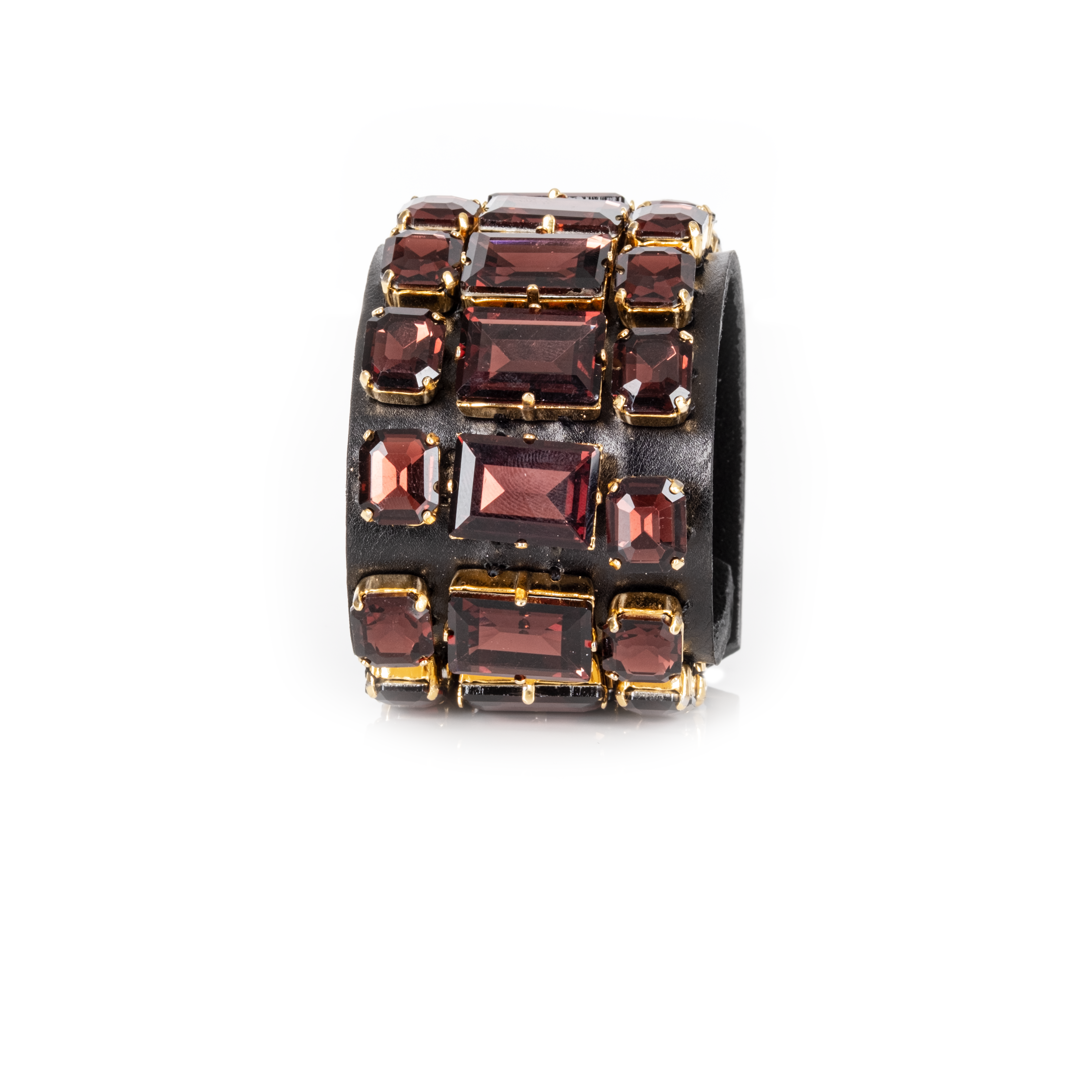 Garnet Grid Crystal Leather Cuff Bracelet