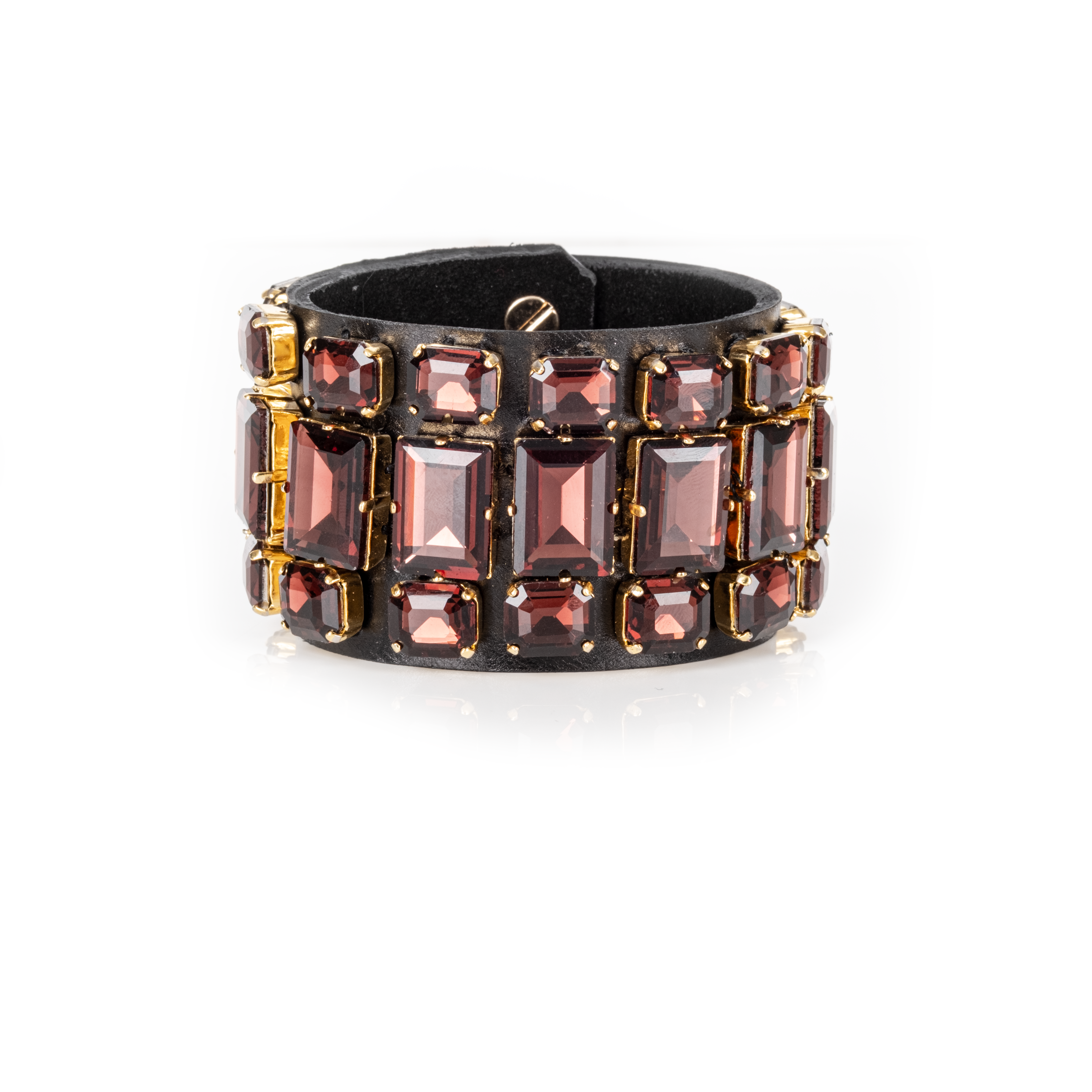Garnet Grid Crystal Leather Cuff Bracelet