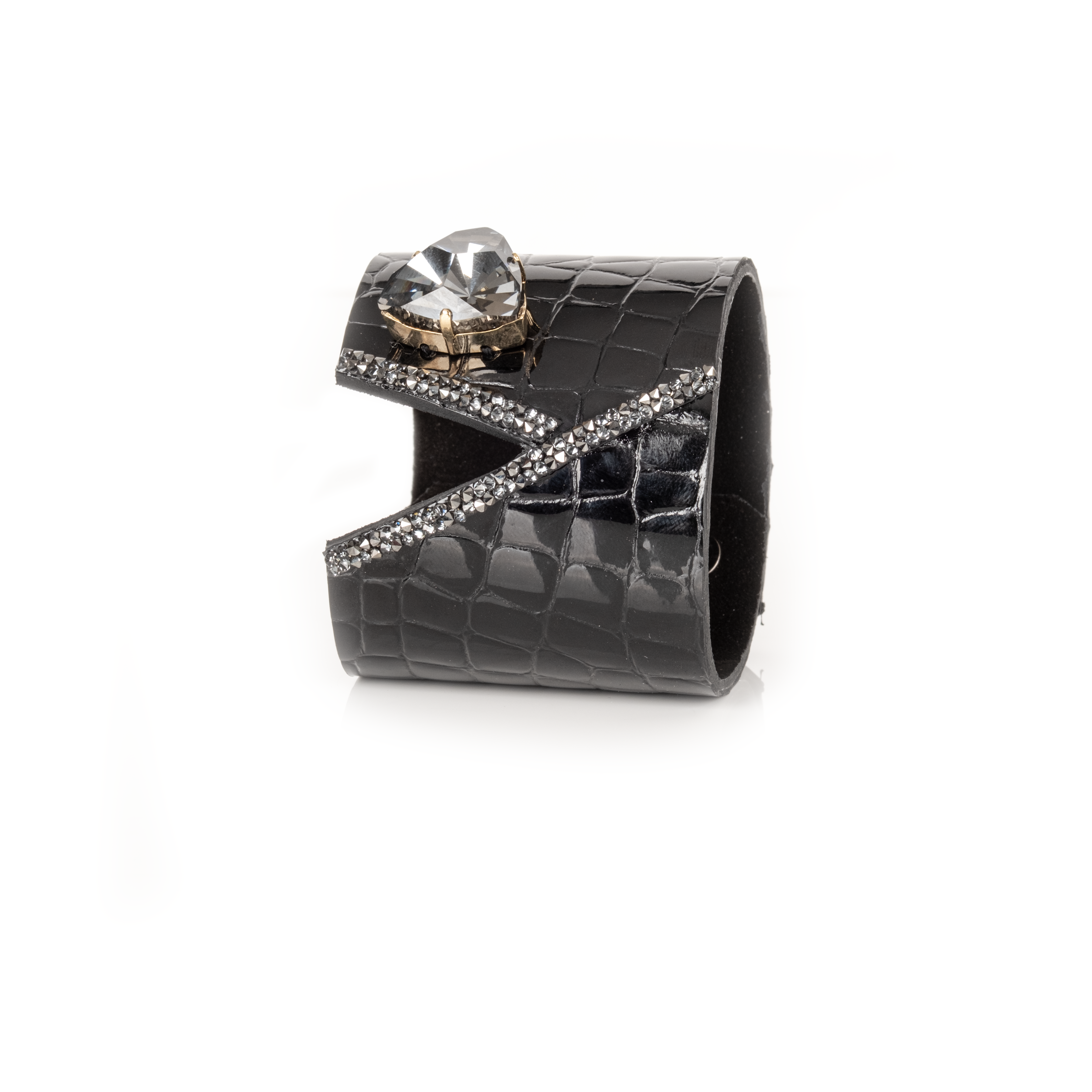 Midnight Empress Heart Croc Leather Cuff