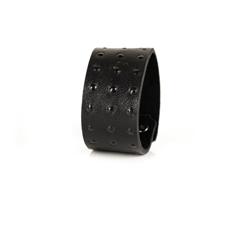 Men's Black Leather Wide Cuff Bracelet Handmade Minimalist Statement Wristband