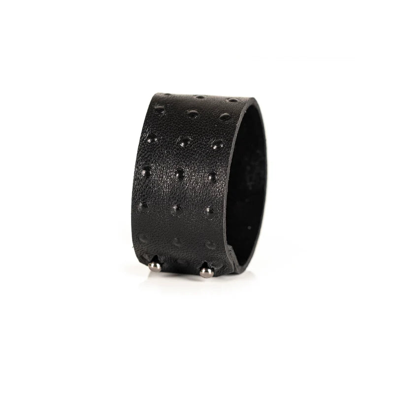 Men's Black Leather Wide Cuff Bracelet Handmade Minimalist Statement Wristband