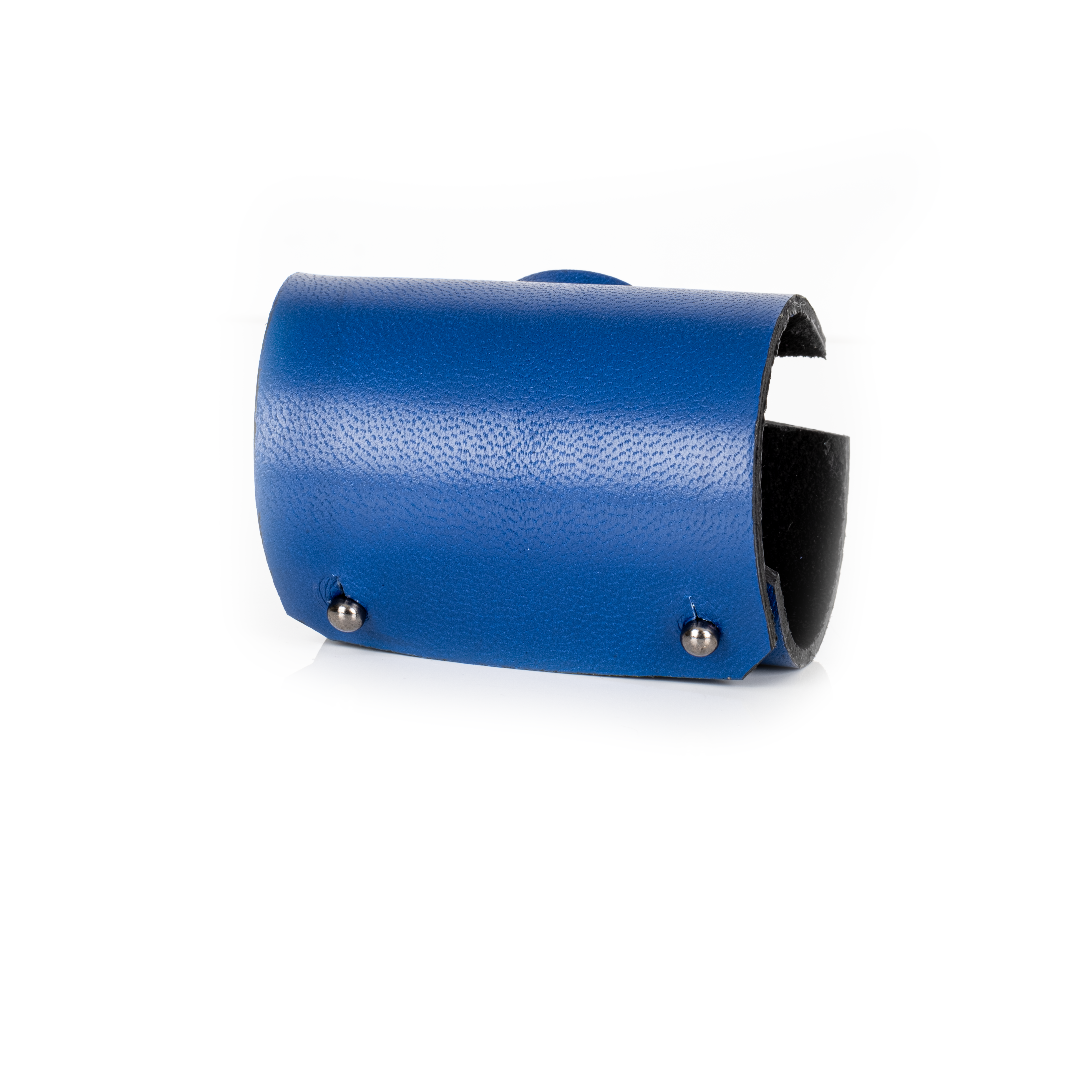 Blue leather cuff bracelet with large faceted crystal centerpiece