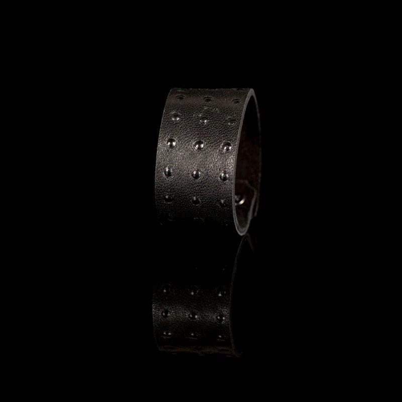 Men's Black Leather Wide Cuff Bracelet Handmade Minimalist Statement Wristband