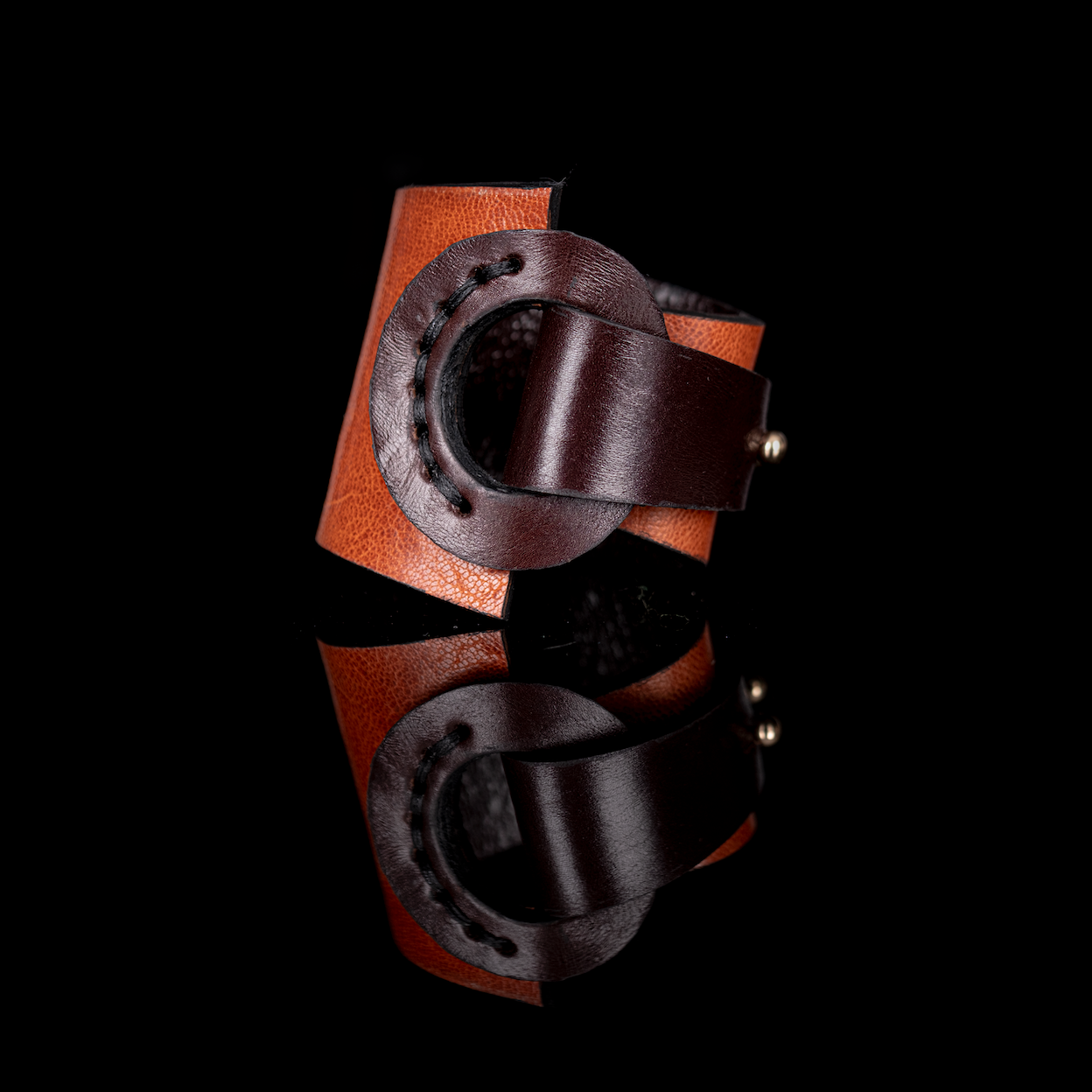 Architectural Dual-Tone Leather Statement Cuff Cognac