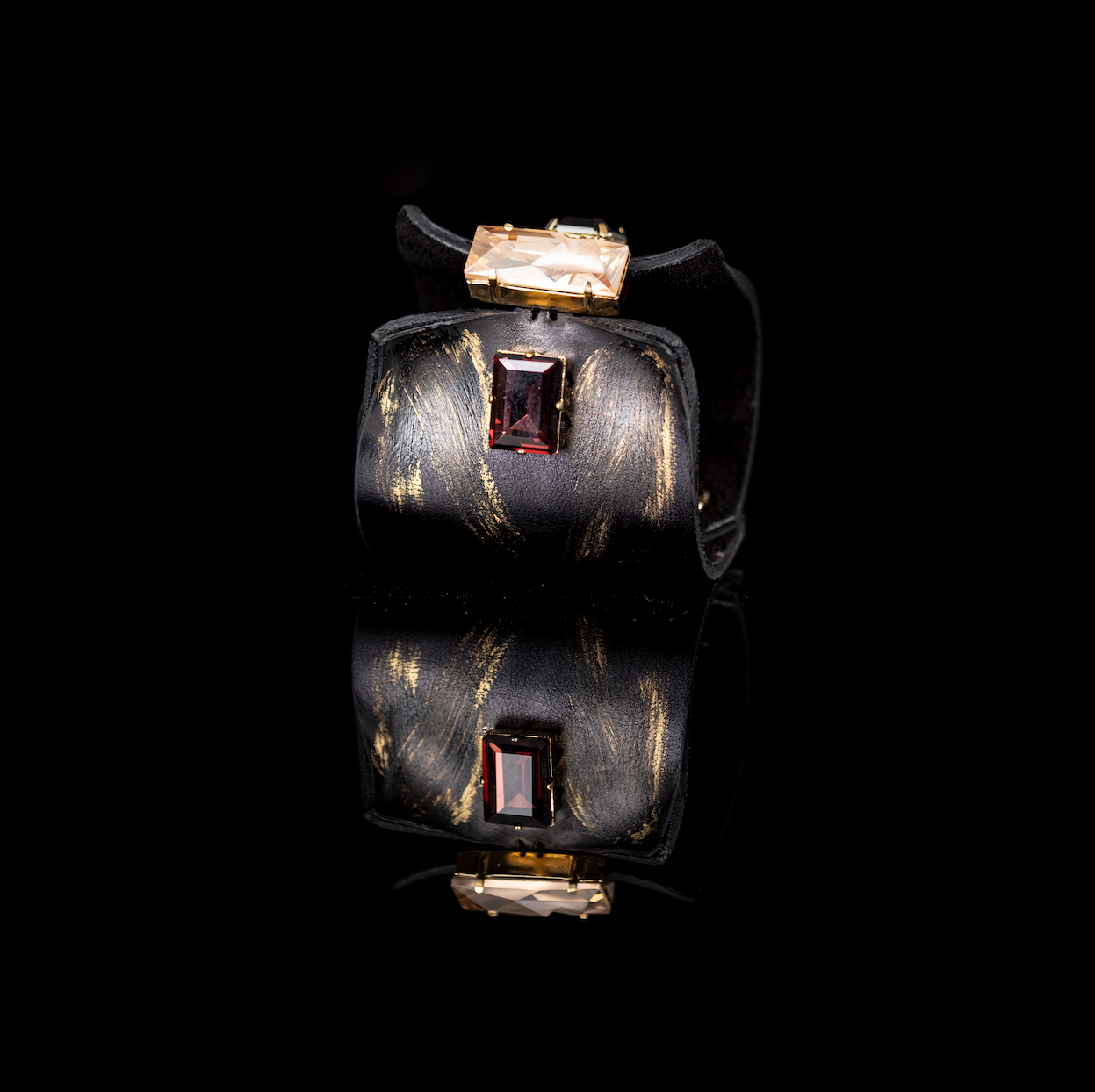 Monarch Edge Crystal Leather Cuff