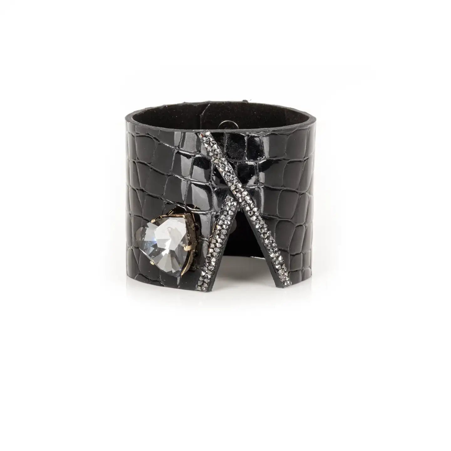 Midnight Empress Heart Croc Leather Cuff