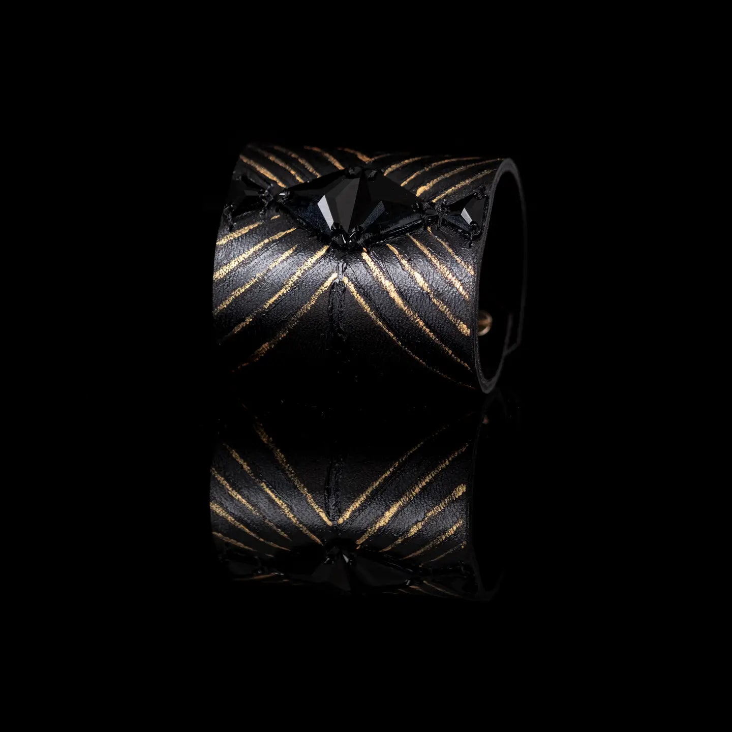 Noir Dominion Sculpted Crystal Leather Cuff