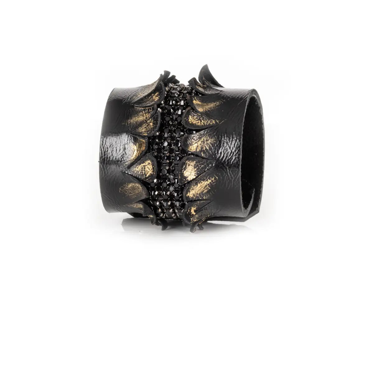 Noir Dominion Sculpted Crystal Leather Cuff