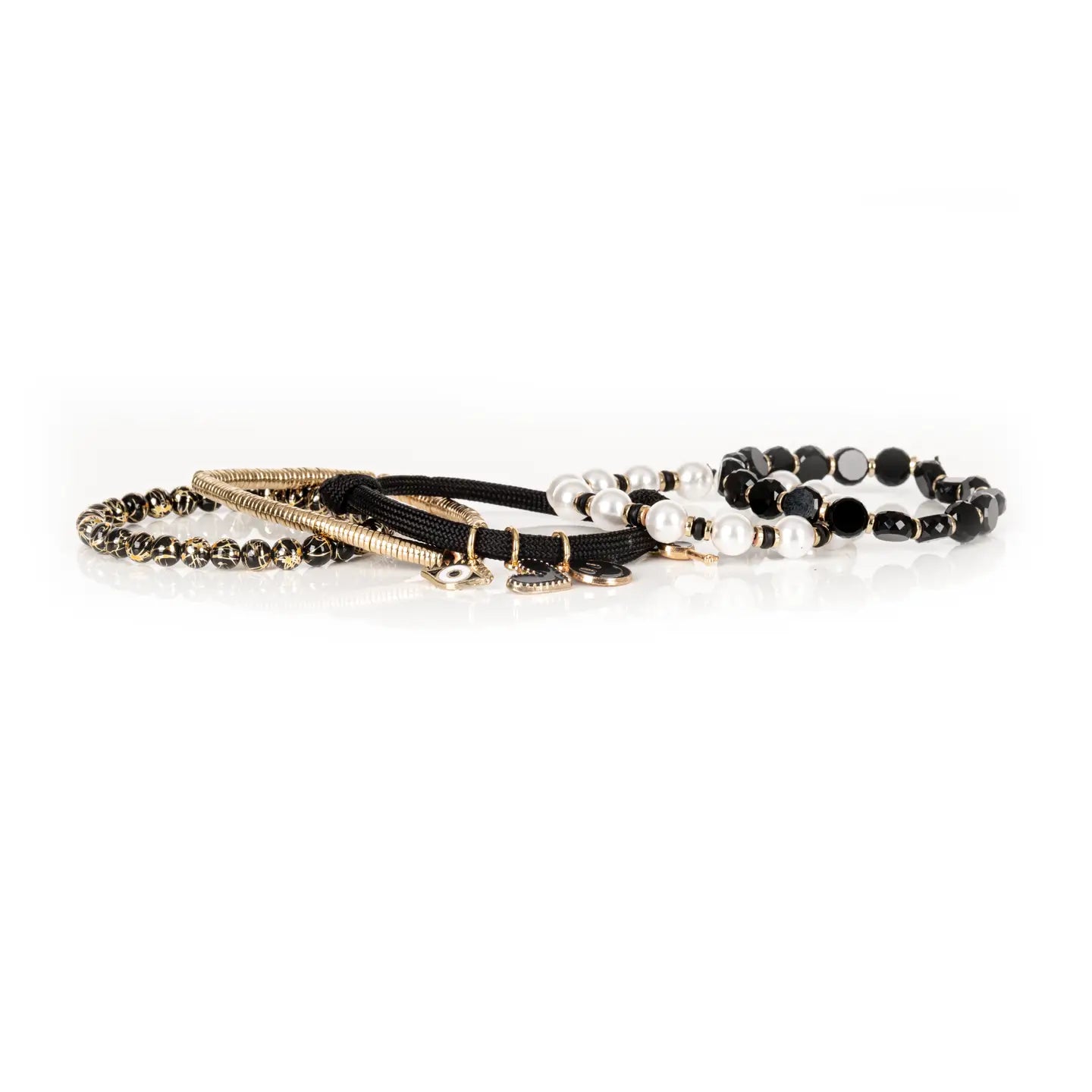 Black Pearl Charm Stack Bracelet