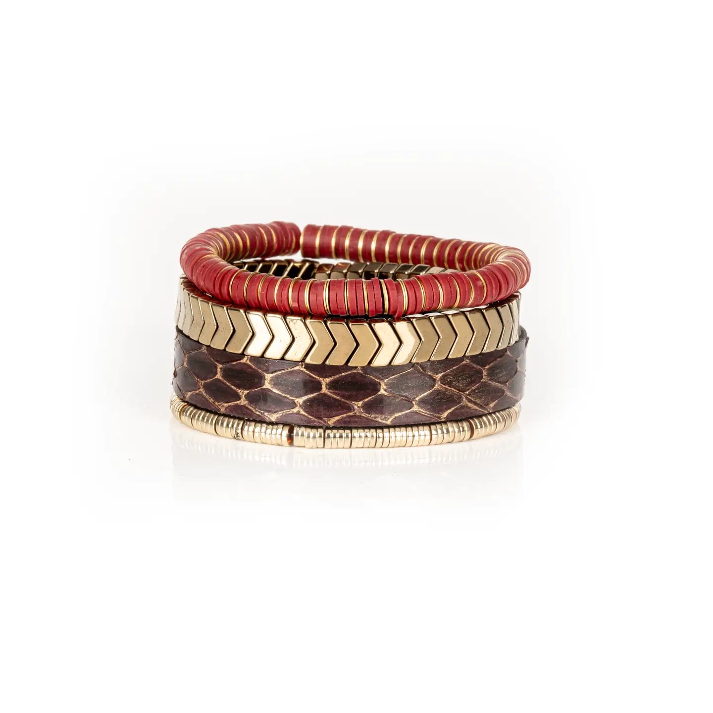 The Ember Trail Red, Gold & Brown Layered Bracelet Set