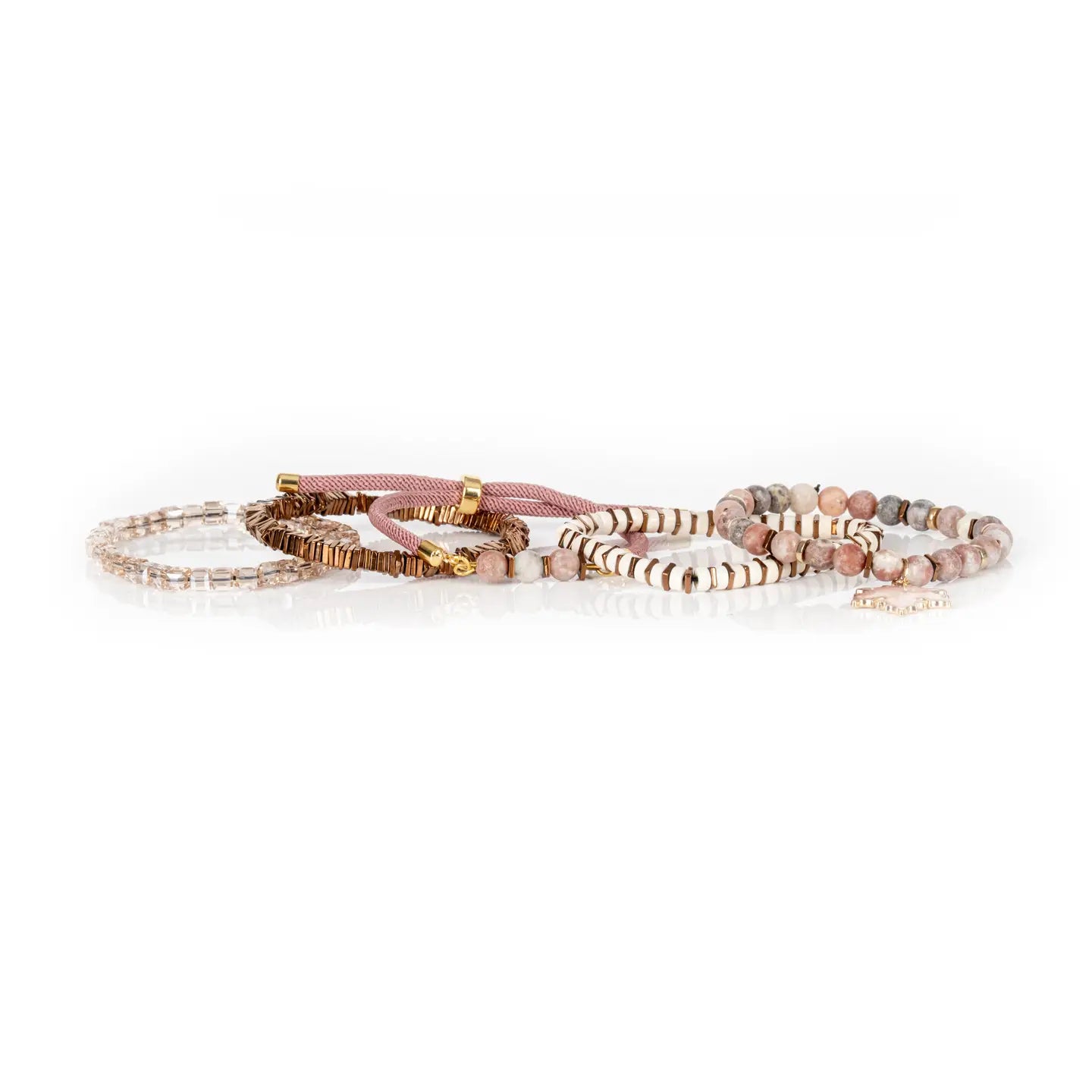 Blush Maple Charm Bracelet Stack Rose & Nude Beaded Set