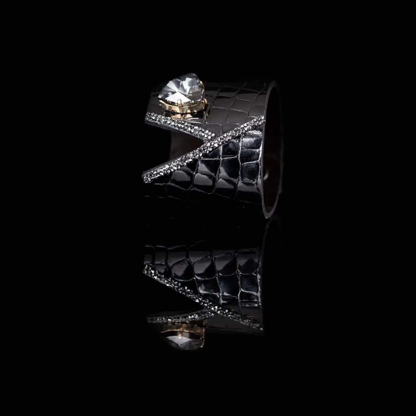 Midnight Empress Heart Croc Leather Cuff