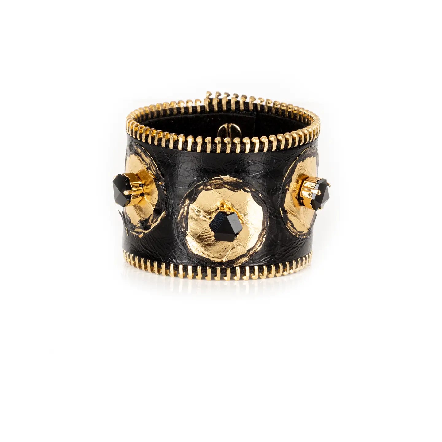 Obsidian Halo Zipper Leather Cuff