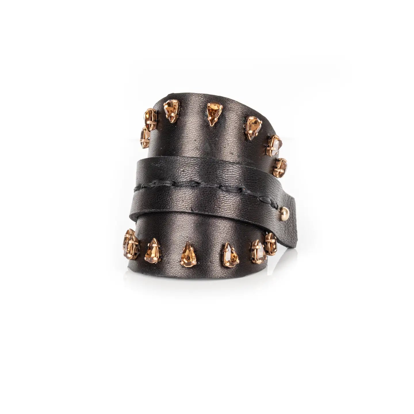 Amber Spike Crystal Leather Cuff Bracelet