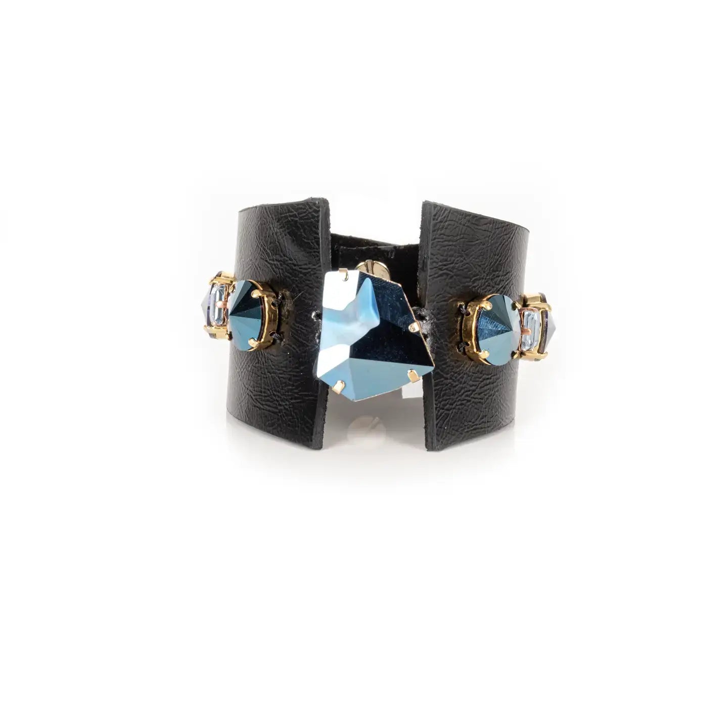 Midnight Steel Crystal Leather Cuff