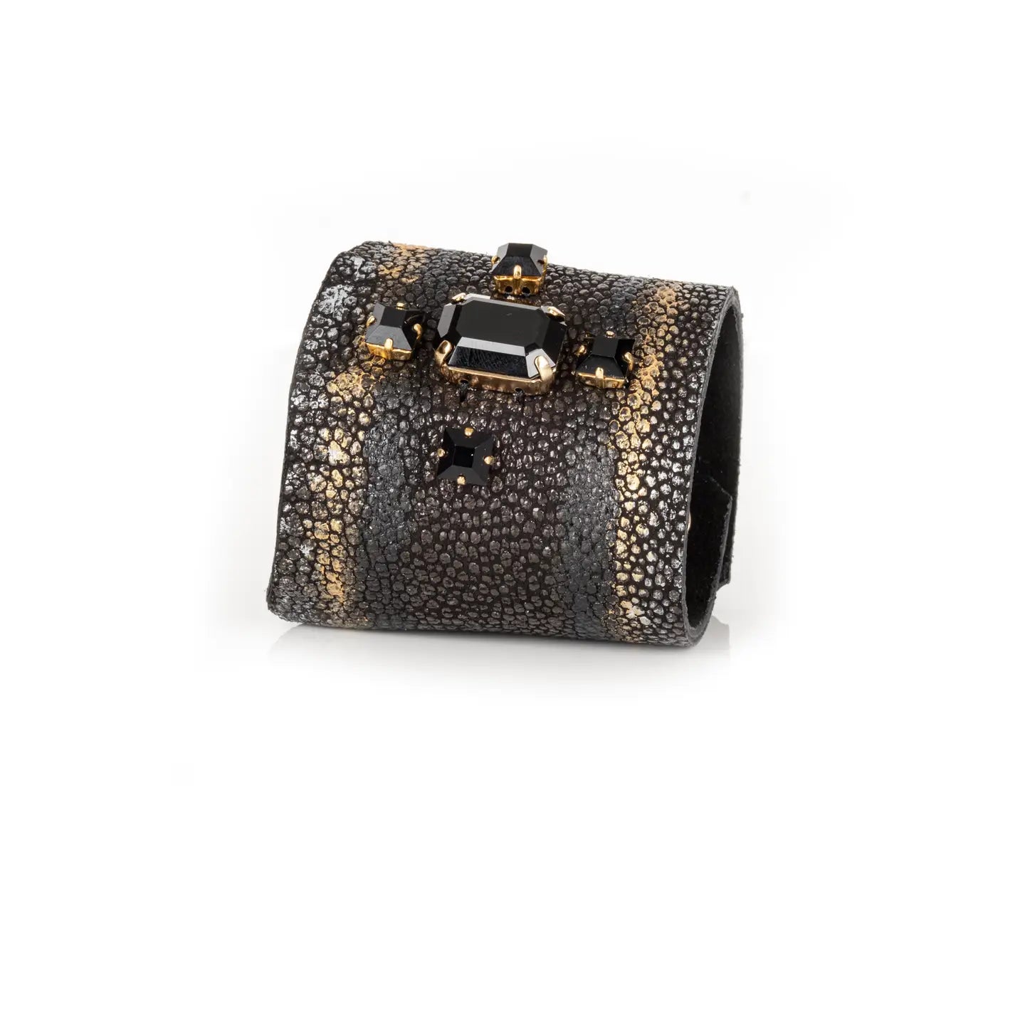 Obsidian Empress Textured Crystal Leather Cuff