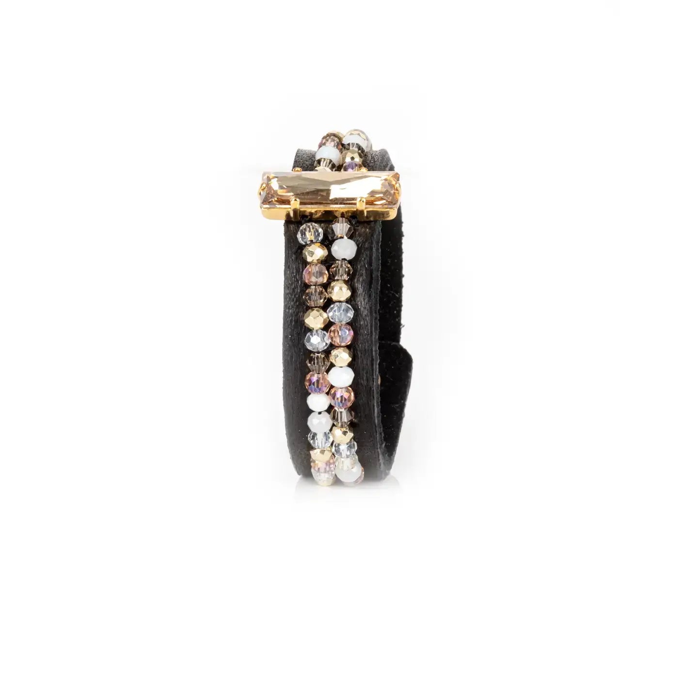 Black Leather Cuff with Champagne Crystal Bar and Vertical