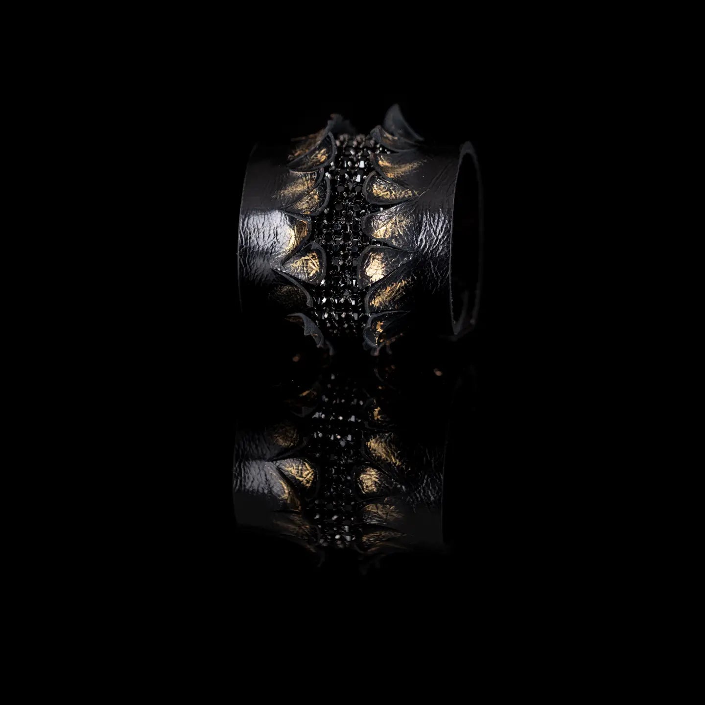 Noir Dominion Sculpted Crystal Leather Cuff