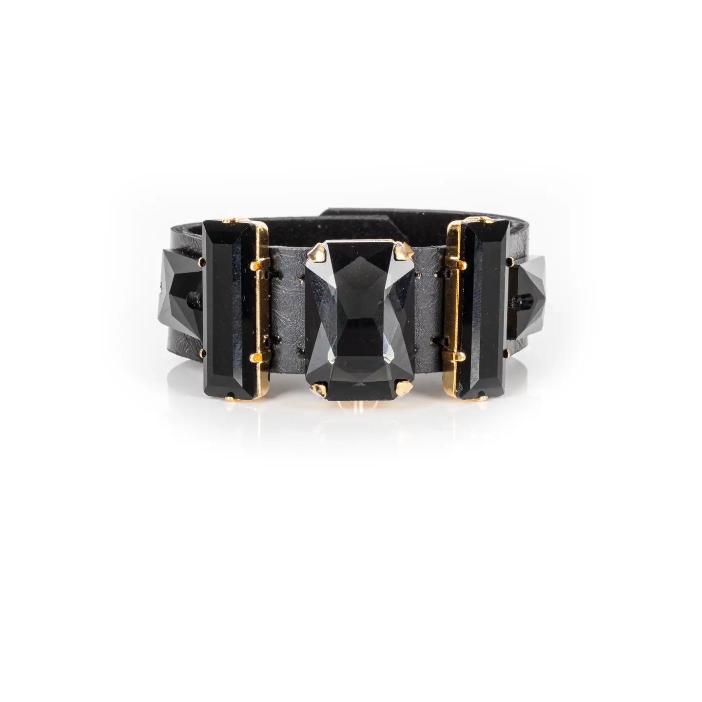 Black Obsidian Crystal Leather Cuff Bracelet