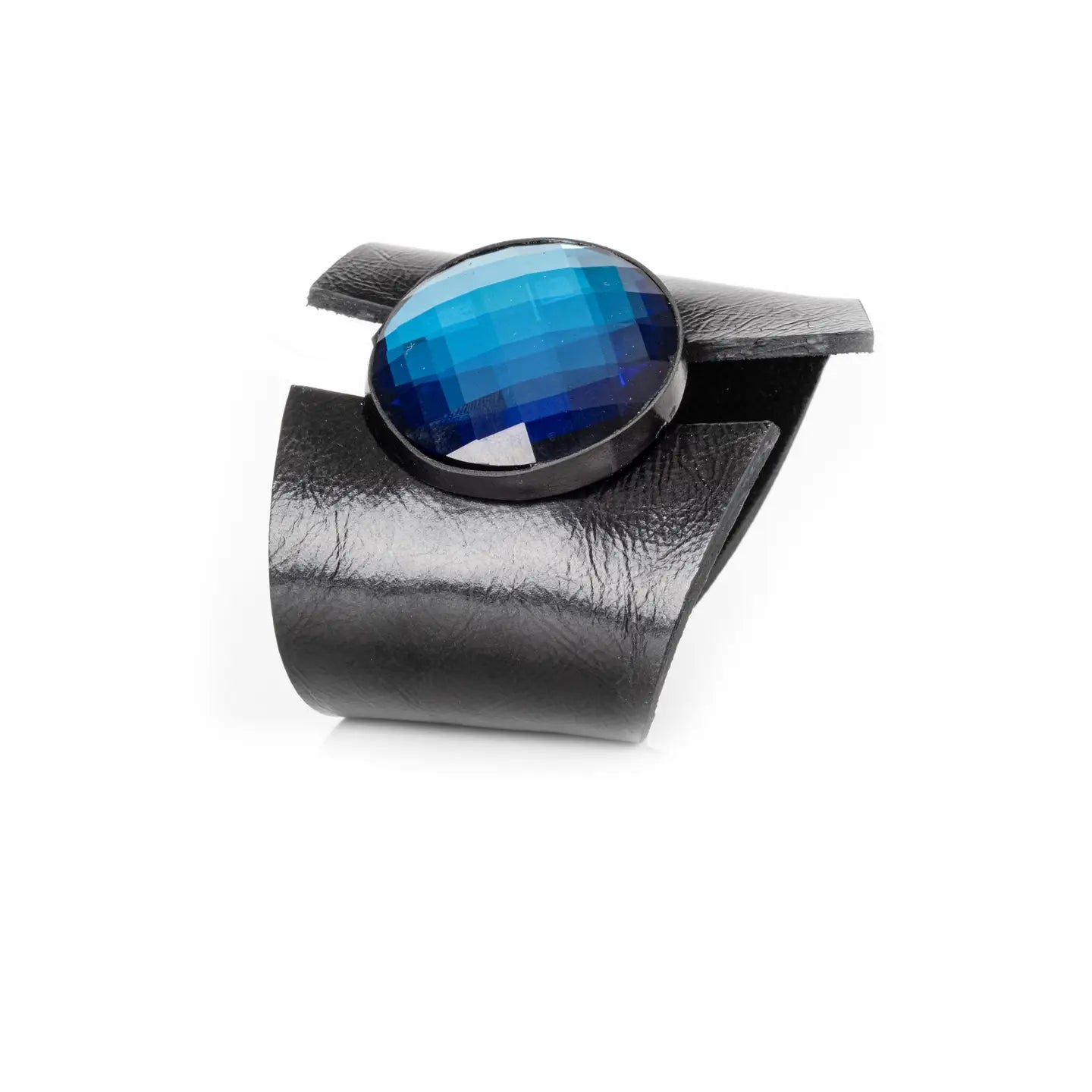 Midnight Blue Faceted Crystal Leather Cuff Bracelet