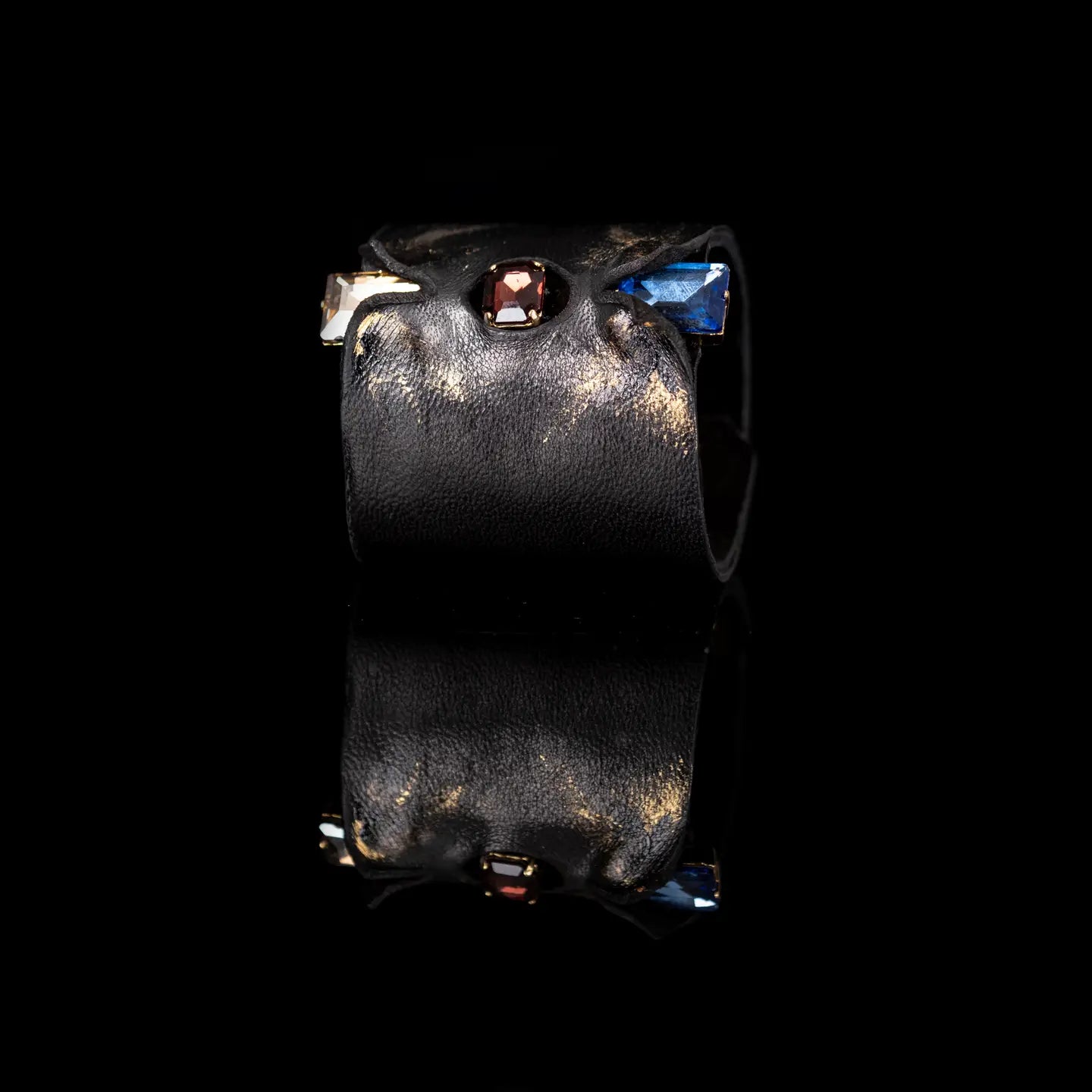 Triarchy Obsidian Crystal Leather Cuff