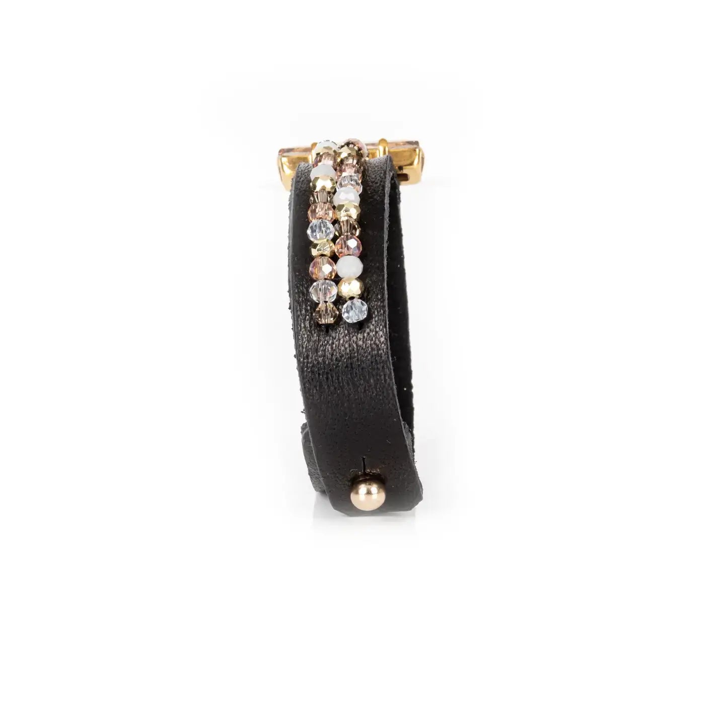 Black Leather Cuff with Champagne Crystal Bar and Vertical