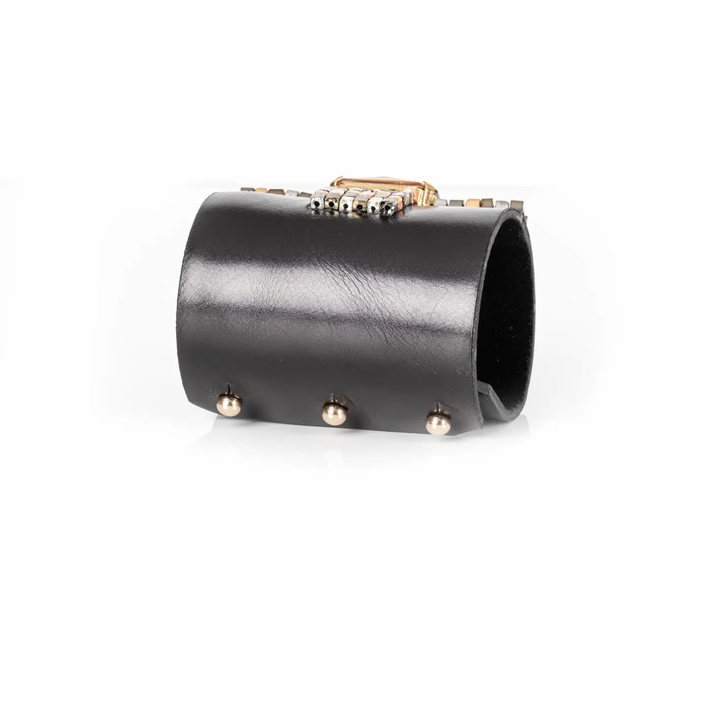 Champagne Crystal Leather Cuff Bracelet Bronze & Silver