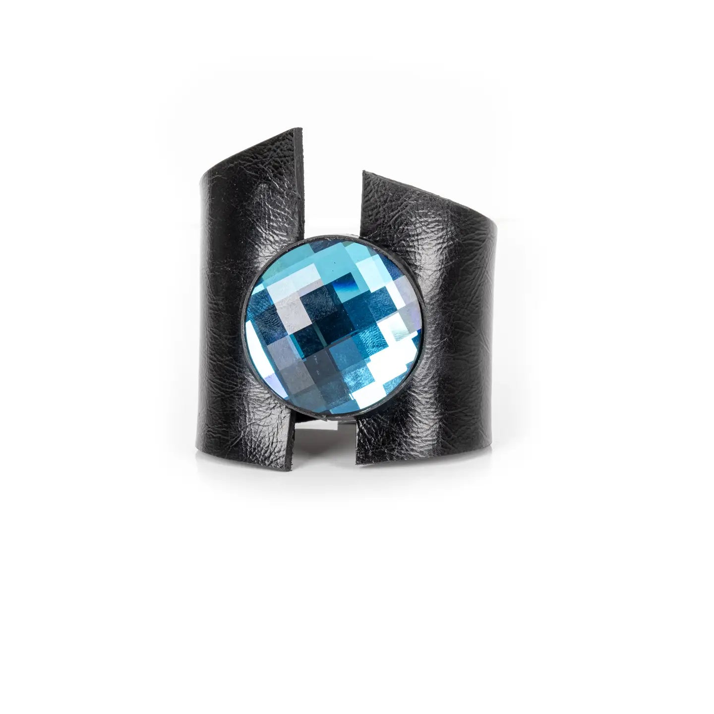 Midnight Blue Faceted Crystal Leather Cuff Bracelet