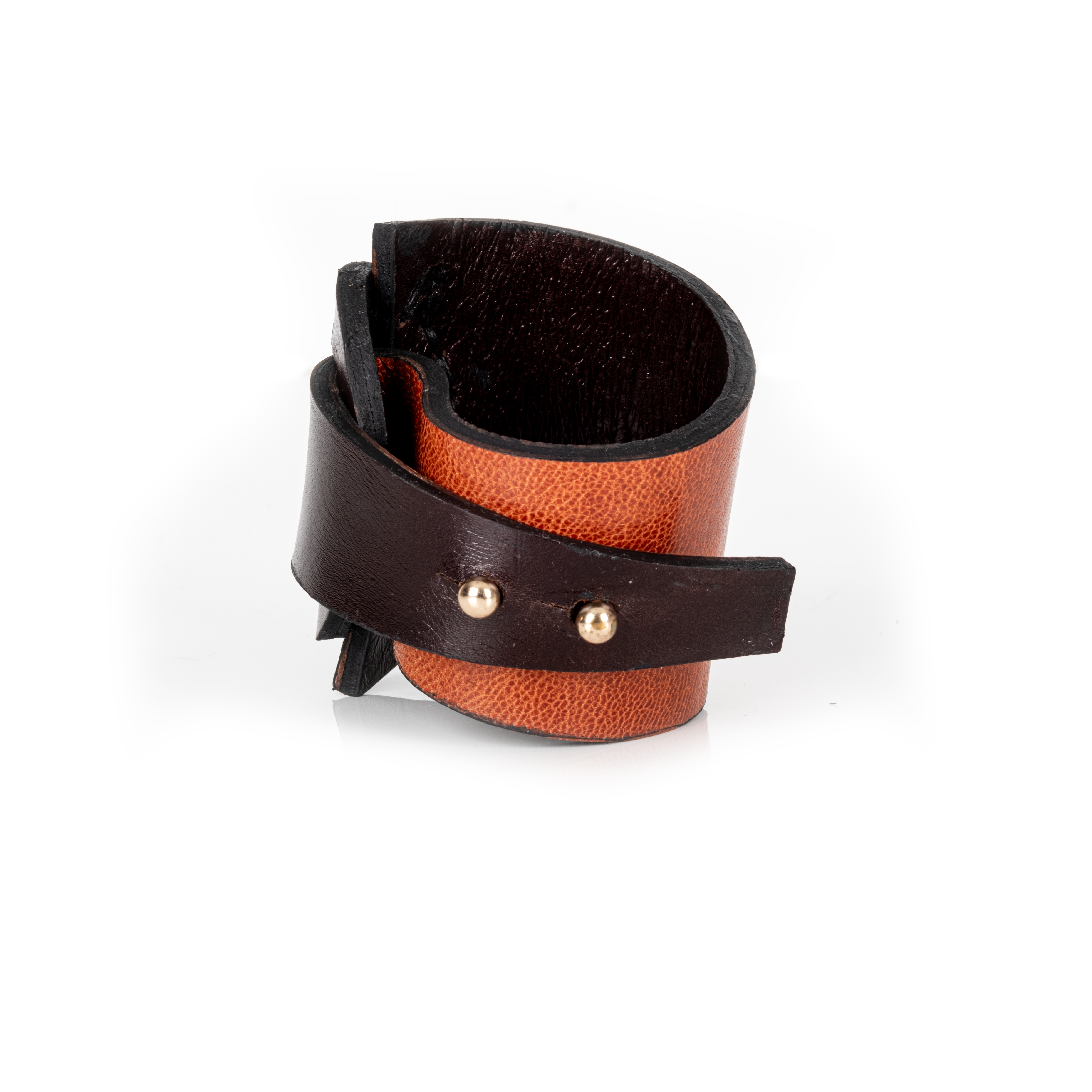 Architectural Dual-Tone Leather Statement Cuff Cognac
