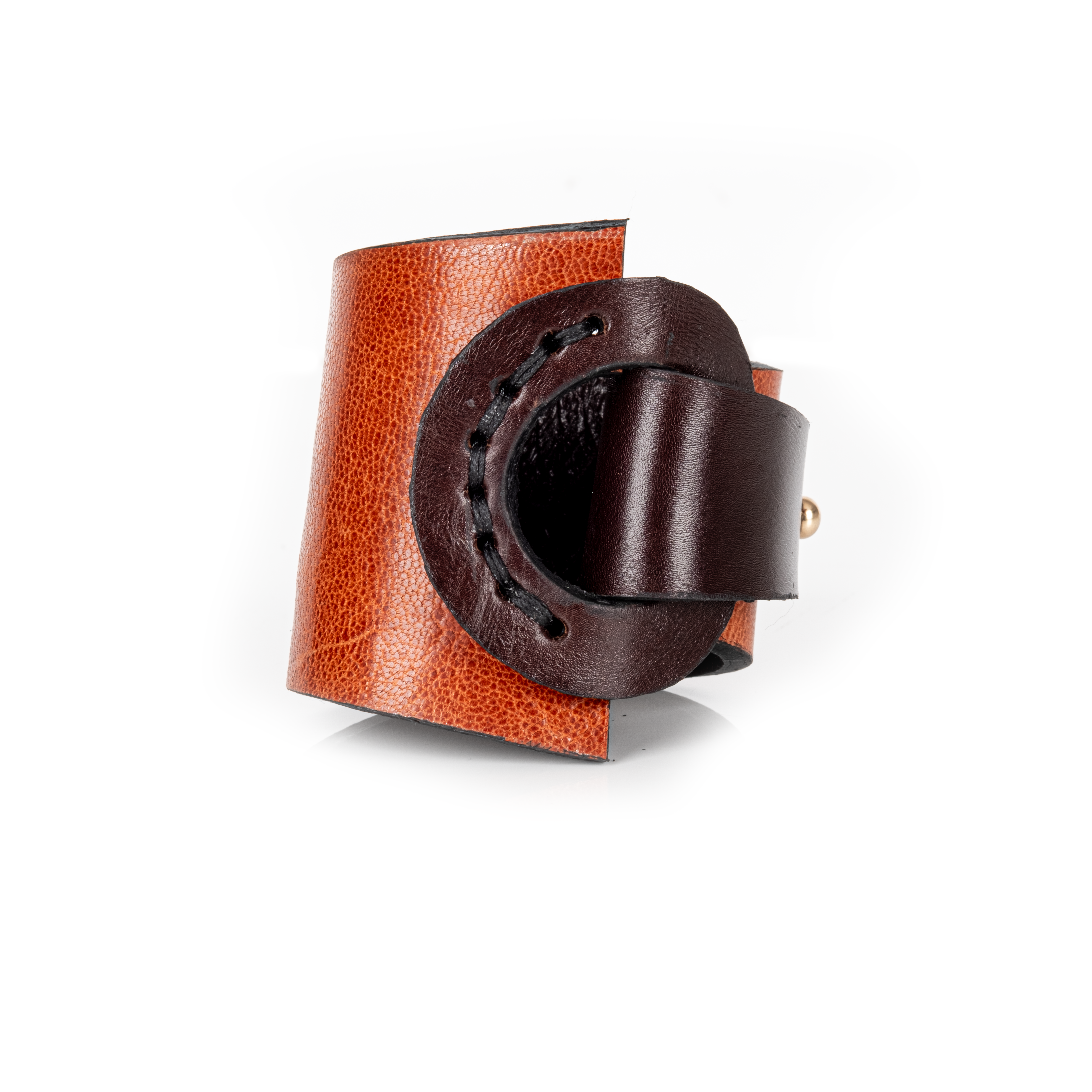 Architectural Dual-Tone Leather Statement Cuff Cognac