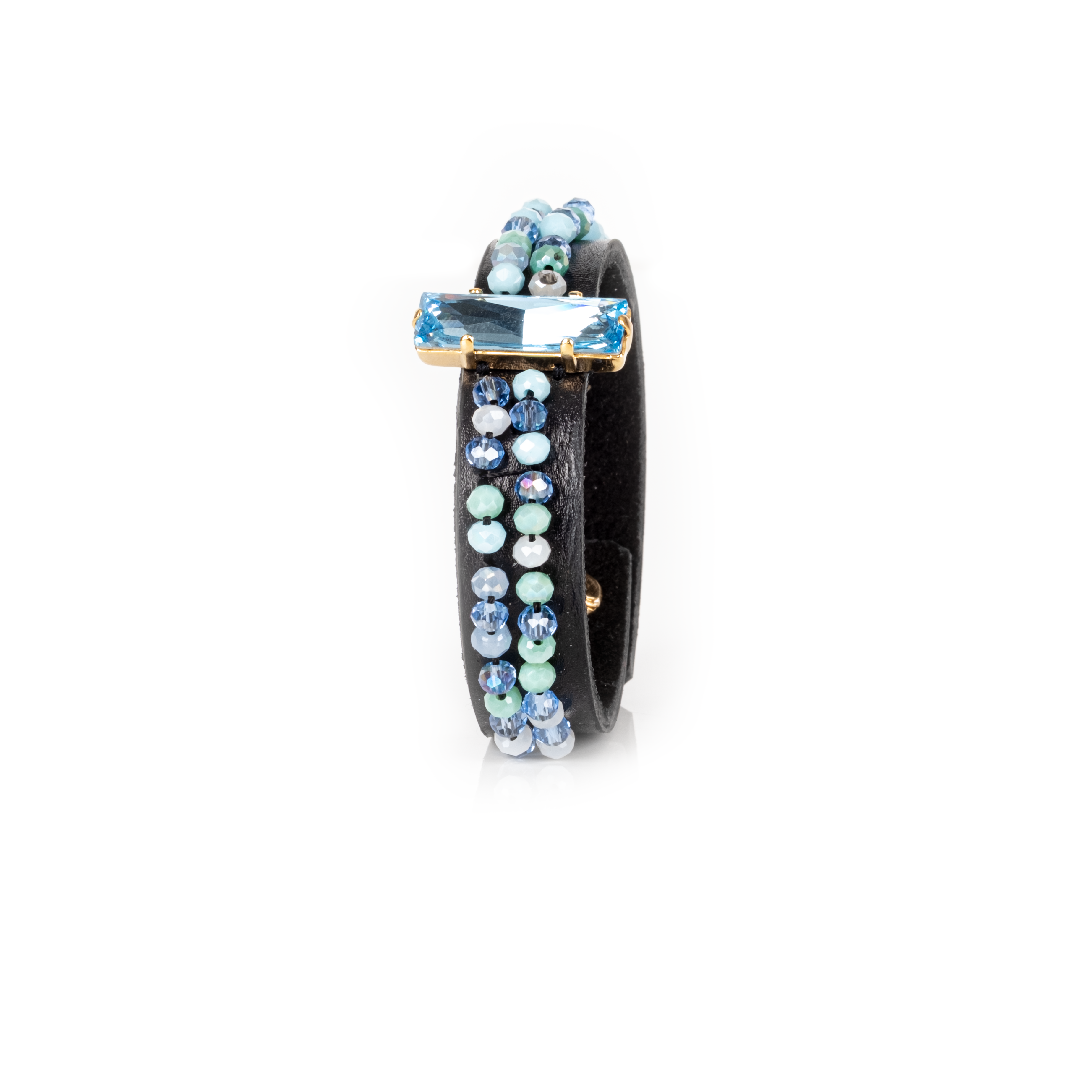 Azure Crystal Beaded Leather Cuff Bracelet