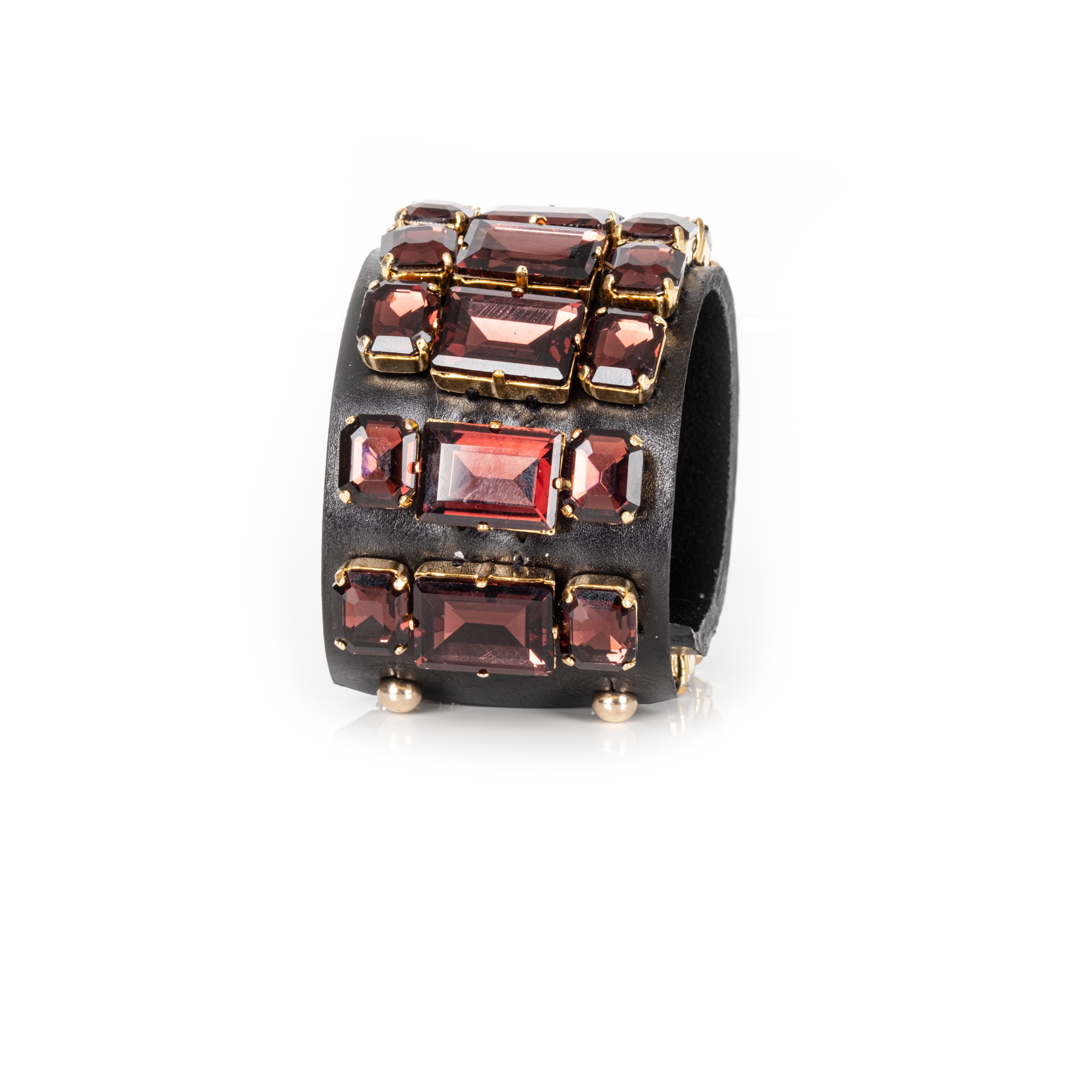 Garnet Grid Crystal Leather Cuff Bracelet