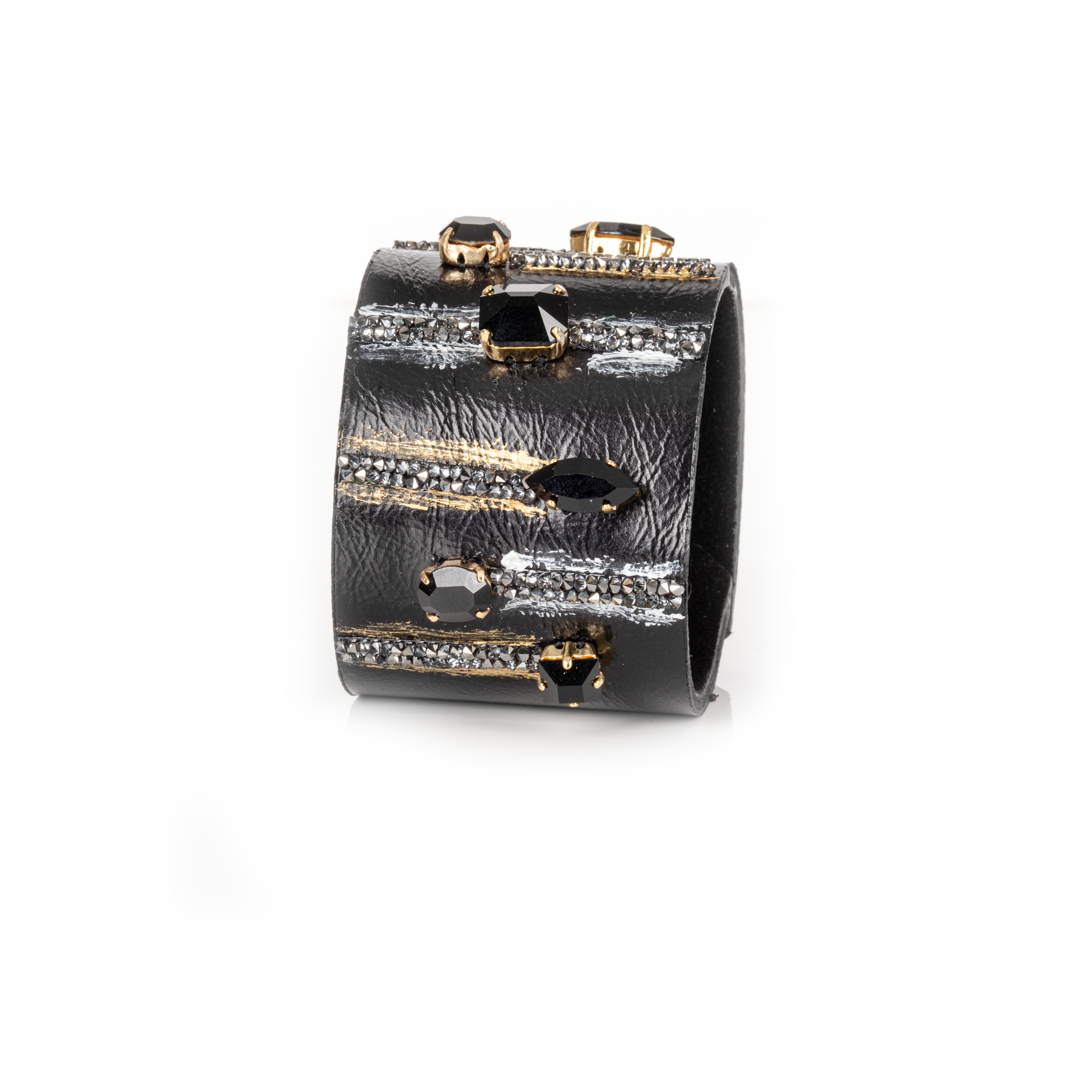 Obsidian Rebel Gold-Stroke Leather Cuff