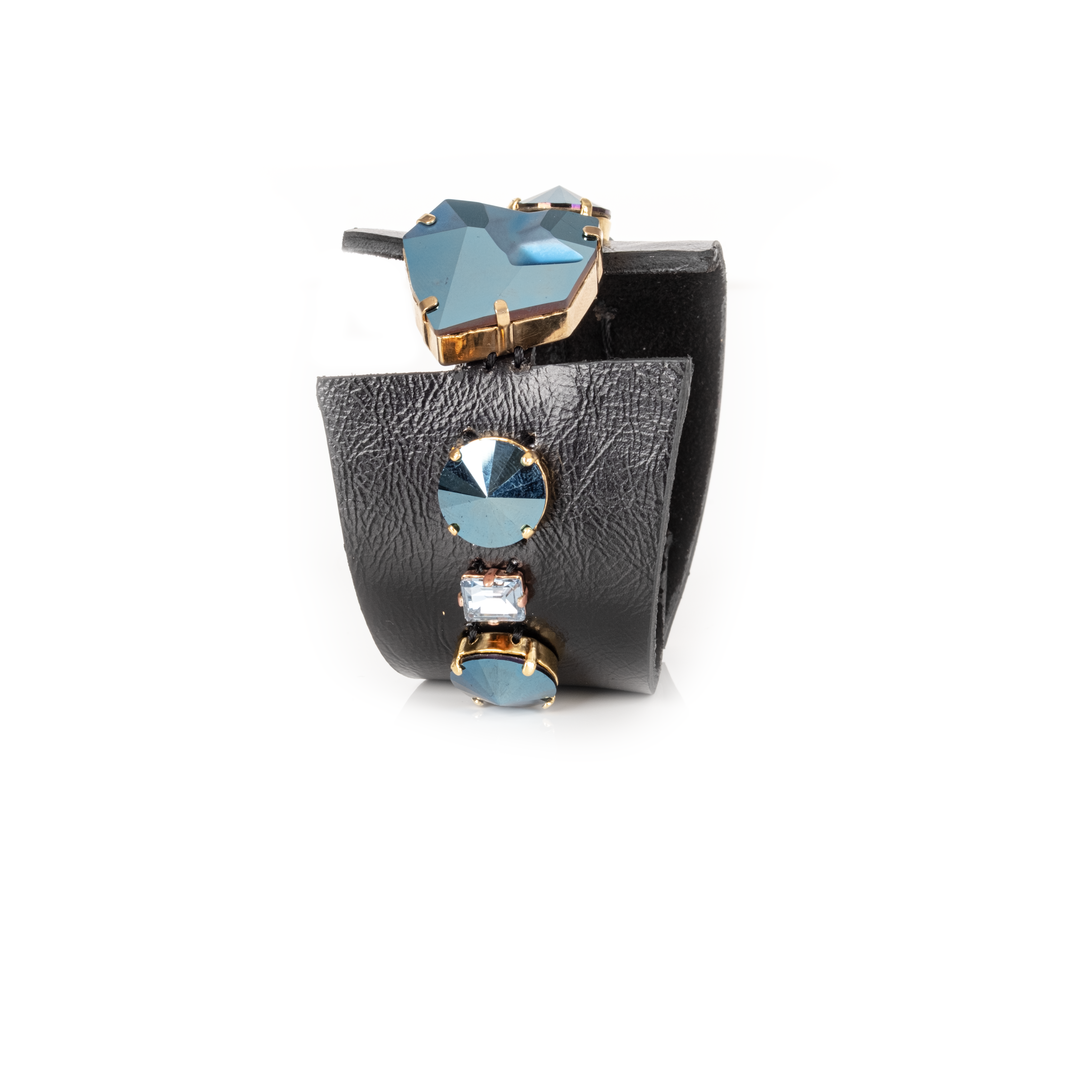 Midnight Steel Crystal Leather Cuff