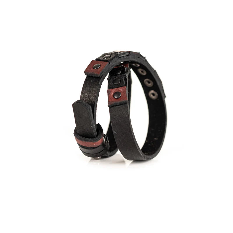 Men's Black & Brown Leather Double Wrap Bracelet Handmade Studded Wrap Wristband