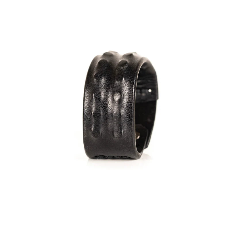 Men's Black Leather Sculpted Cuff Bracelet Handmade Modern Statement Wristband