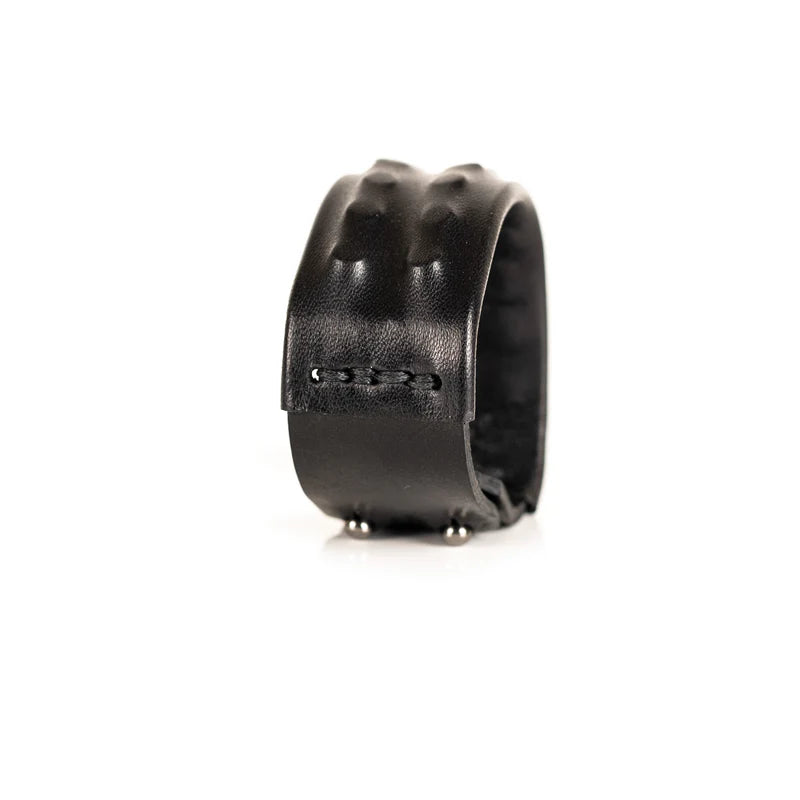 Men's Black Leather Sculpted Cuff Bracelet Handmade Modern Statement Wristband