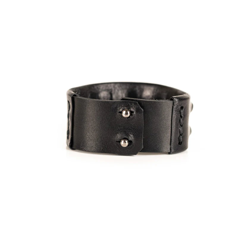 Men's Black Leather Sculpted Cuff Bracelet Handmade Modern Statement Wristband