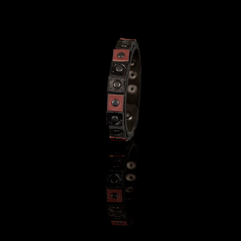 Men's Black & Brown Leather Studded Bracelet Handmade Industrial Rivet Cuff